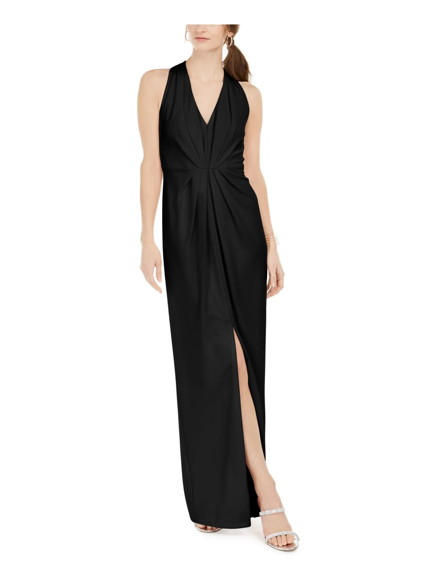 ADRIANNA PAPELL Womens Pleated Sleeveless V Neck Full-Length Evening Dress