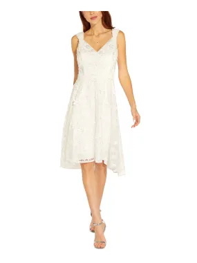 ADRIANNA PAPELL Womens White Zippered Lined Sleeveless V Neck Below The Knee Party Hi-Lo Dress