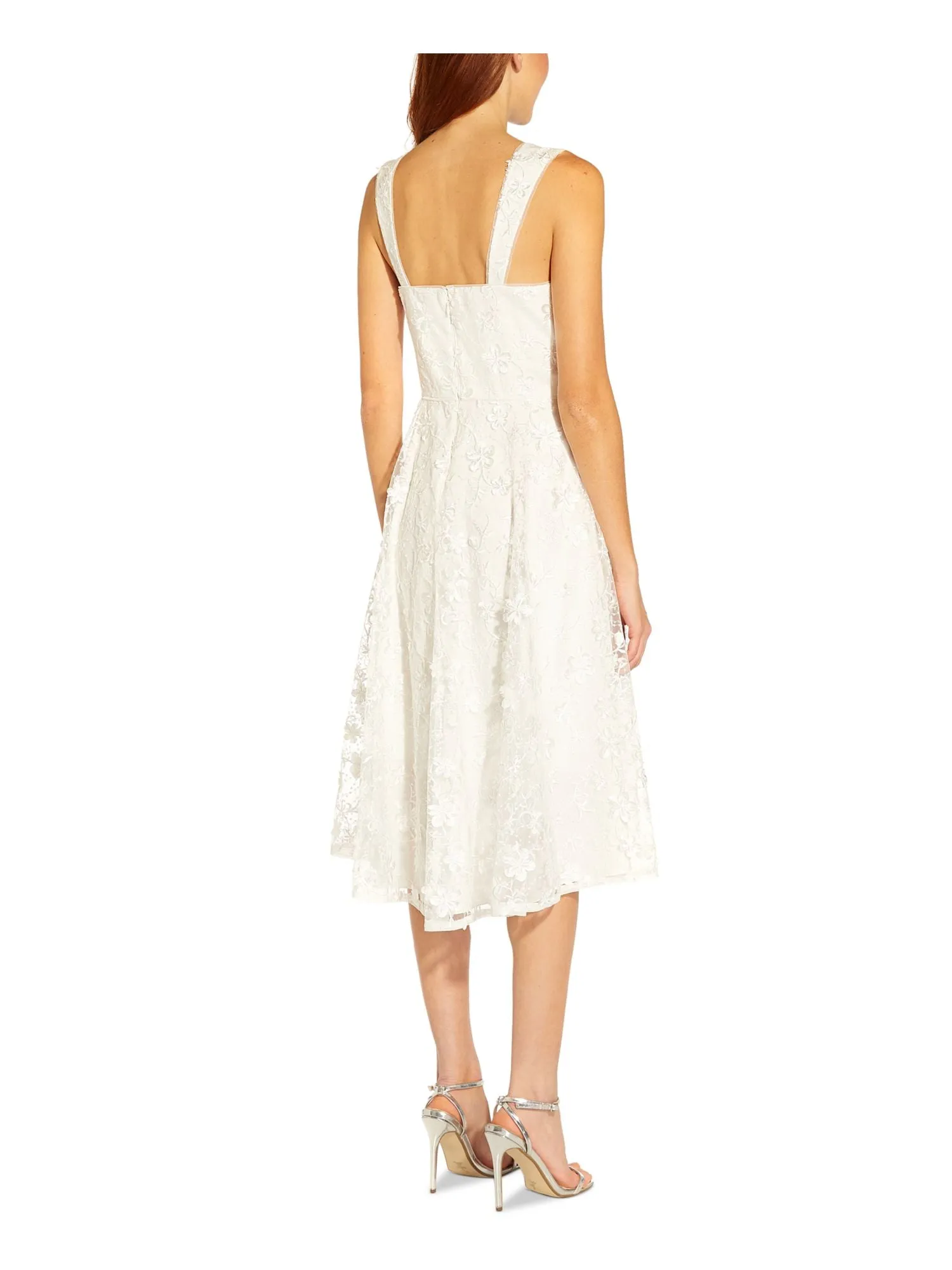 ADRIANNA PAPELL Womens White Zippered Lined Sleeveless V Neck Below The Knee Party Hi-Lo Dress