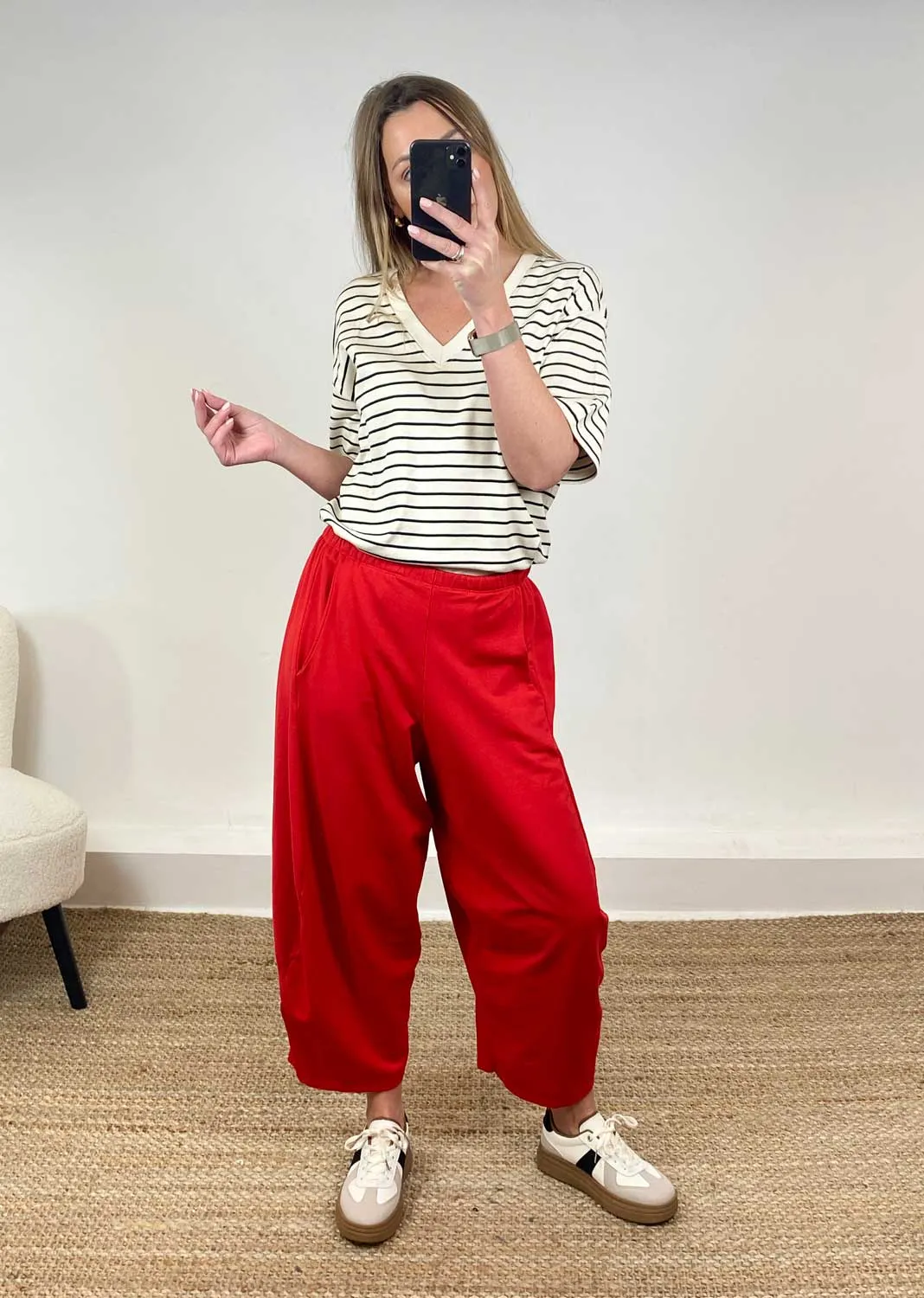Aspen Jersey Barrel Pants in Red