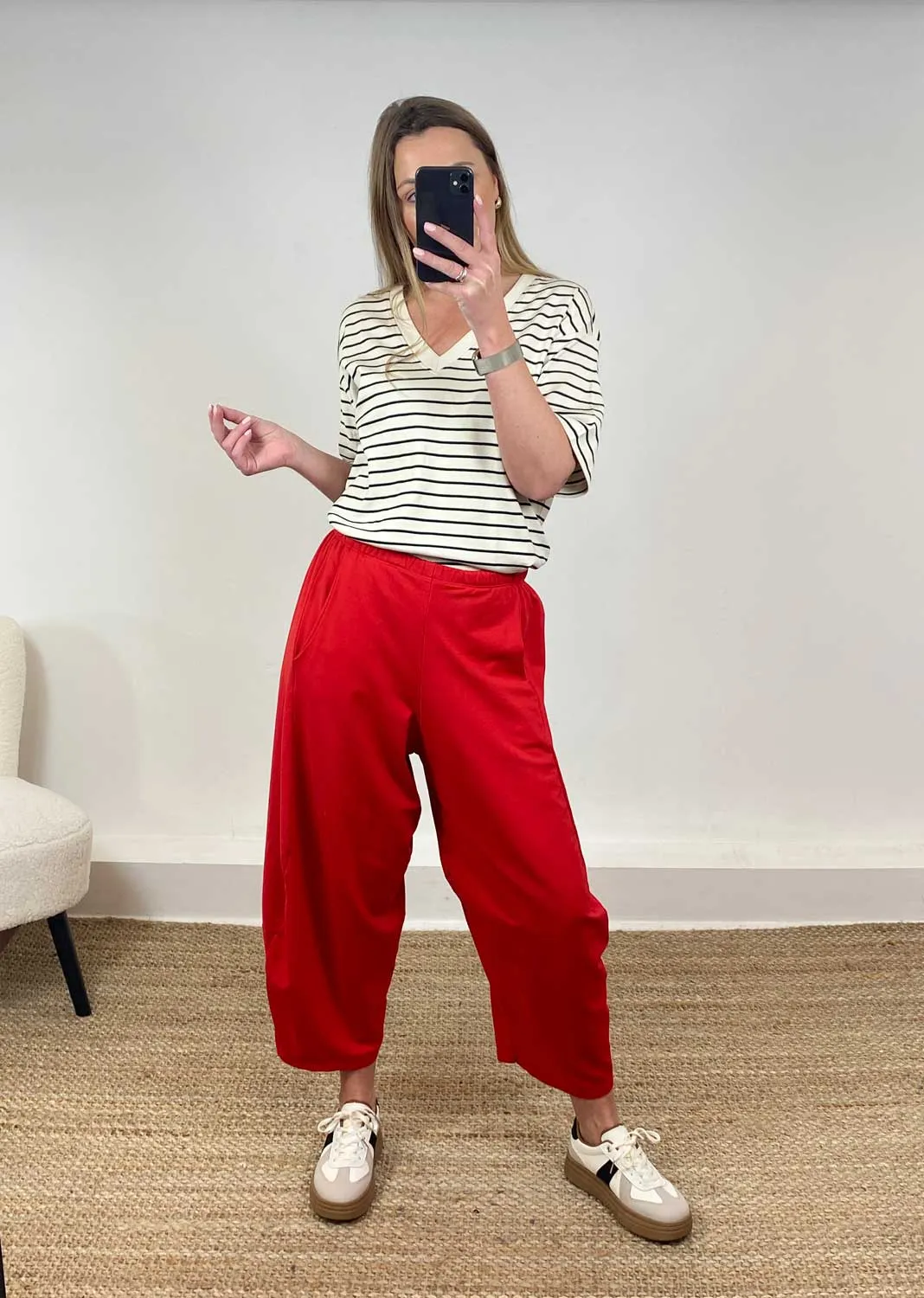 Aspen Jersey Barrel Pants in Red