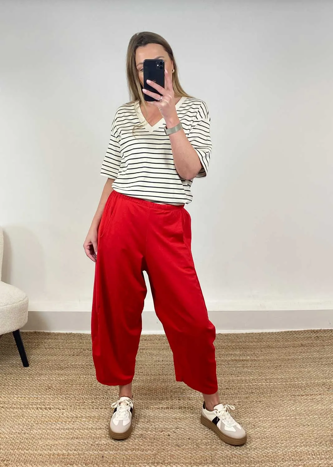 Aspen Jersey Barrel Pants in Red
