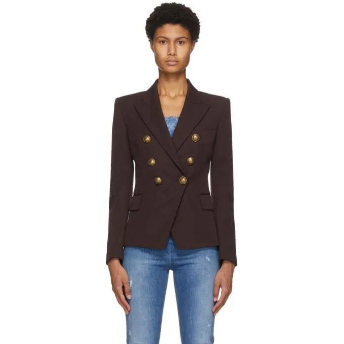 Balmain Brown Grain De Poudre 6-Button Jacket