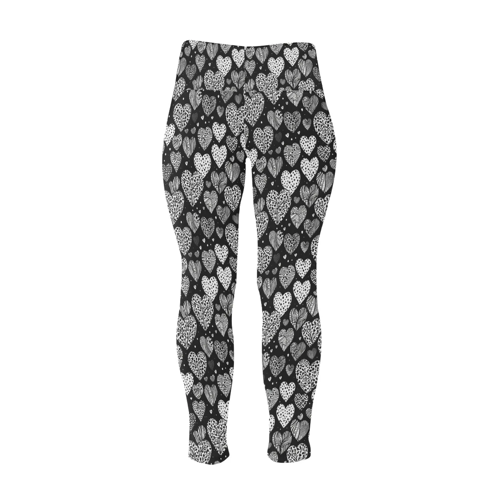 Black and White Hearts Women's Plus Size High Waited Leggings Women's High Waist Leggings(Plus Size)(ModelL45)