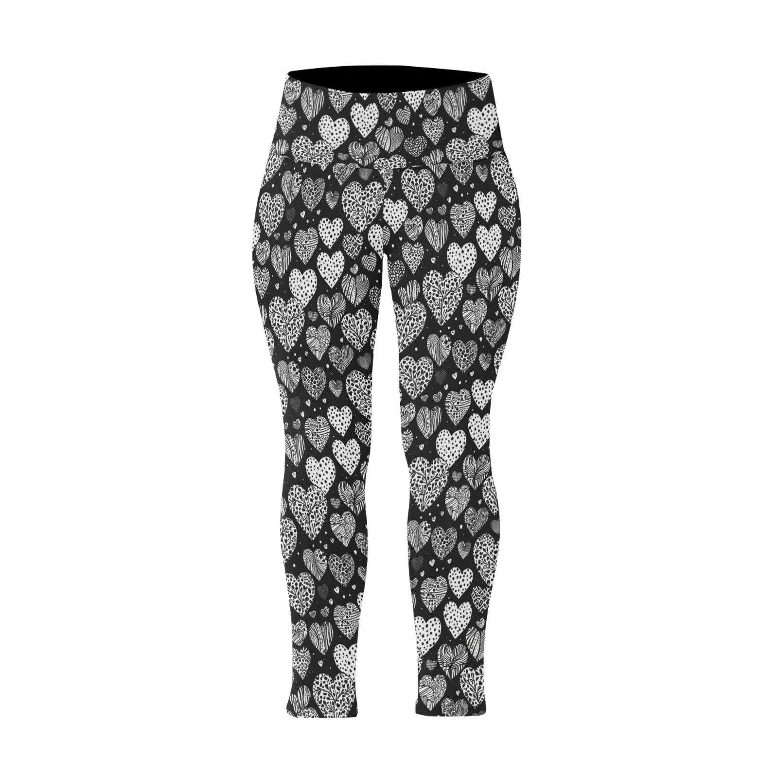 Black and White Hearts Women's Plus Size High Waited Leggings Women's High Waist Leggings(Plus Size)(ModelL45)