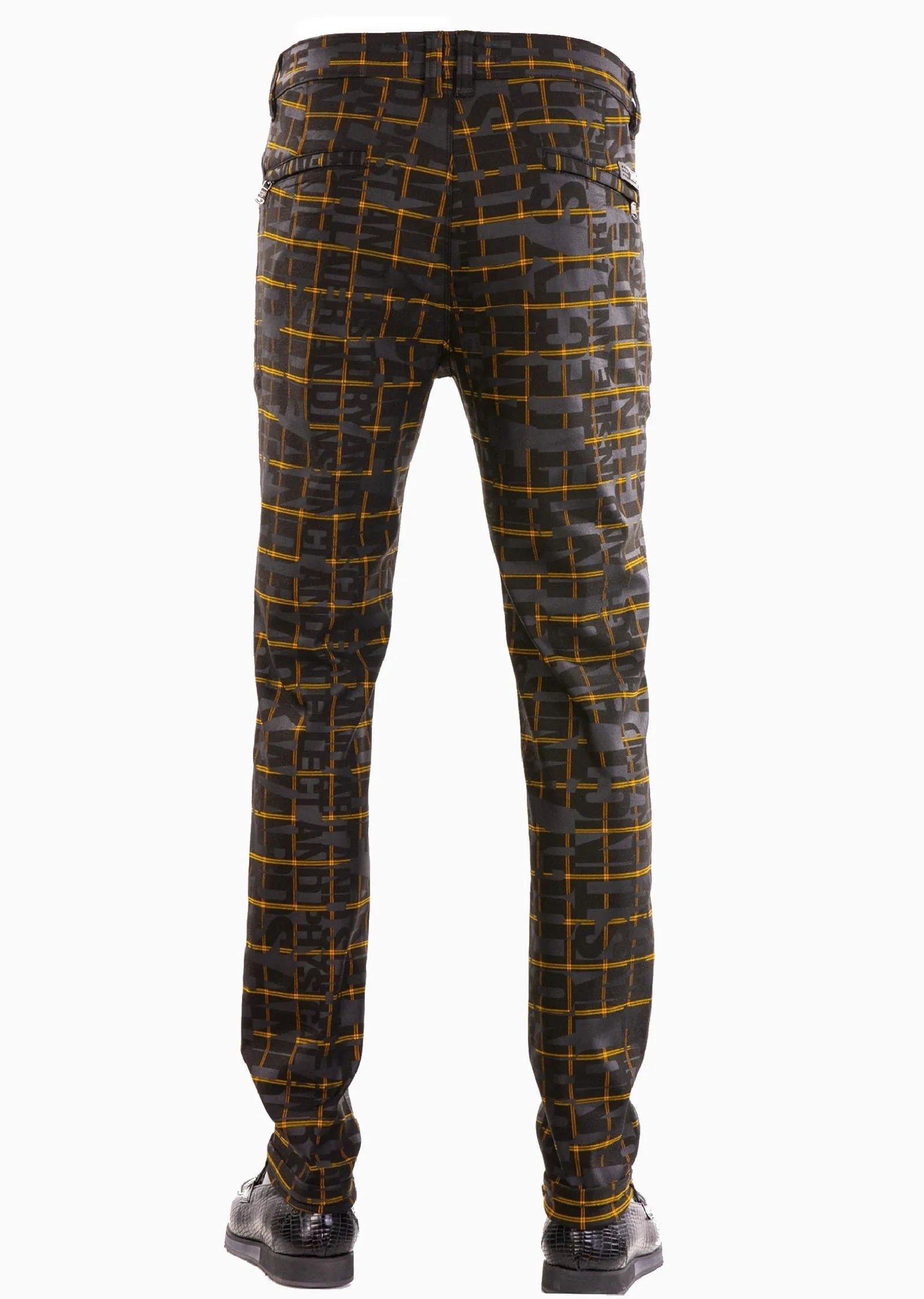 Black Yellow "Words" Zipper Pants
