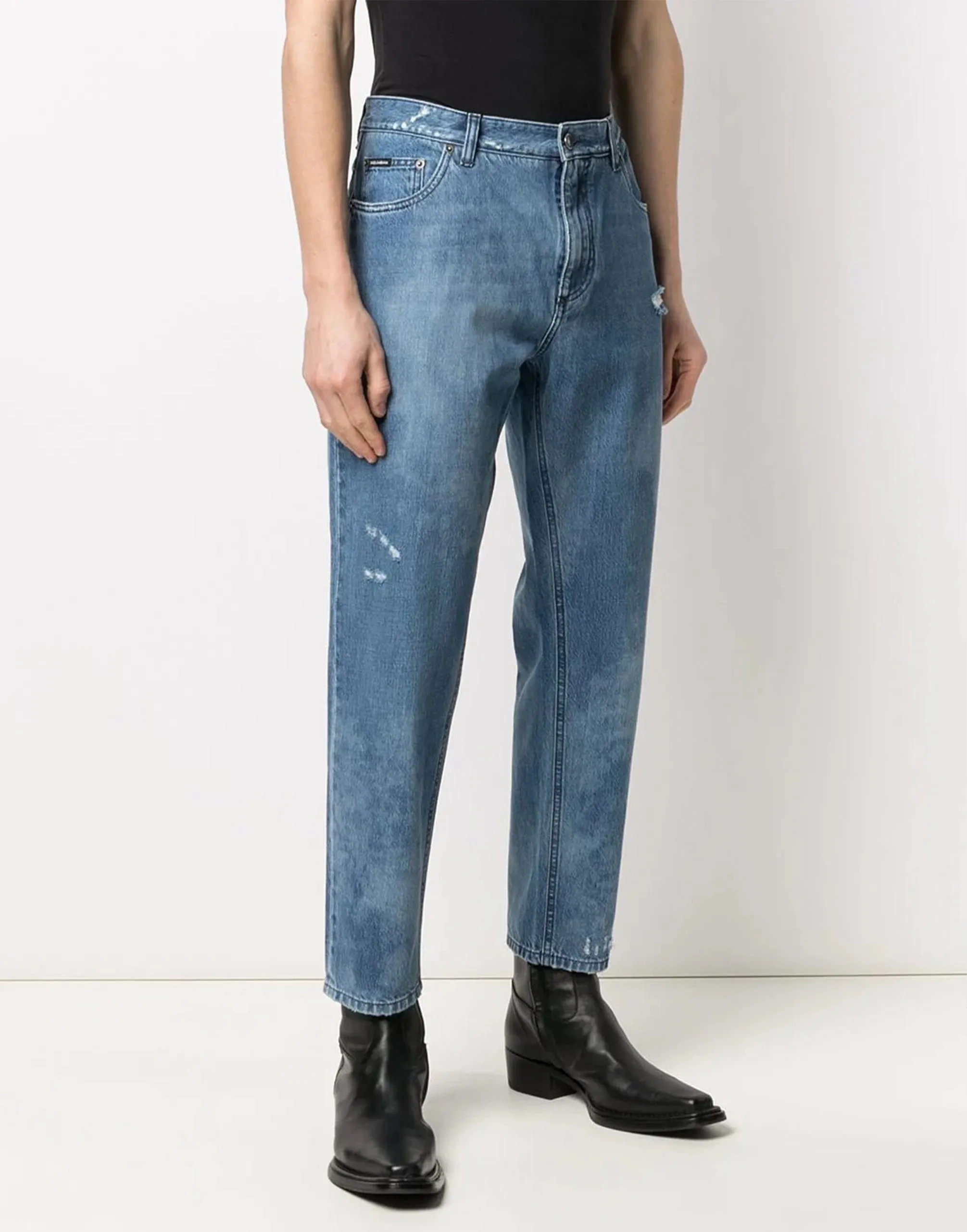 Bleached Effect Cropped Jeans