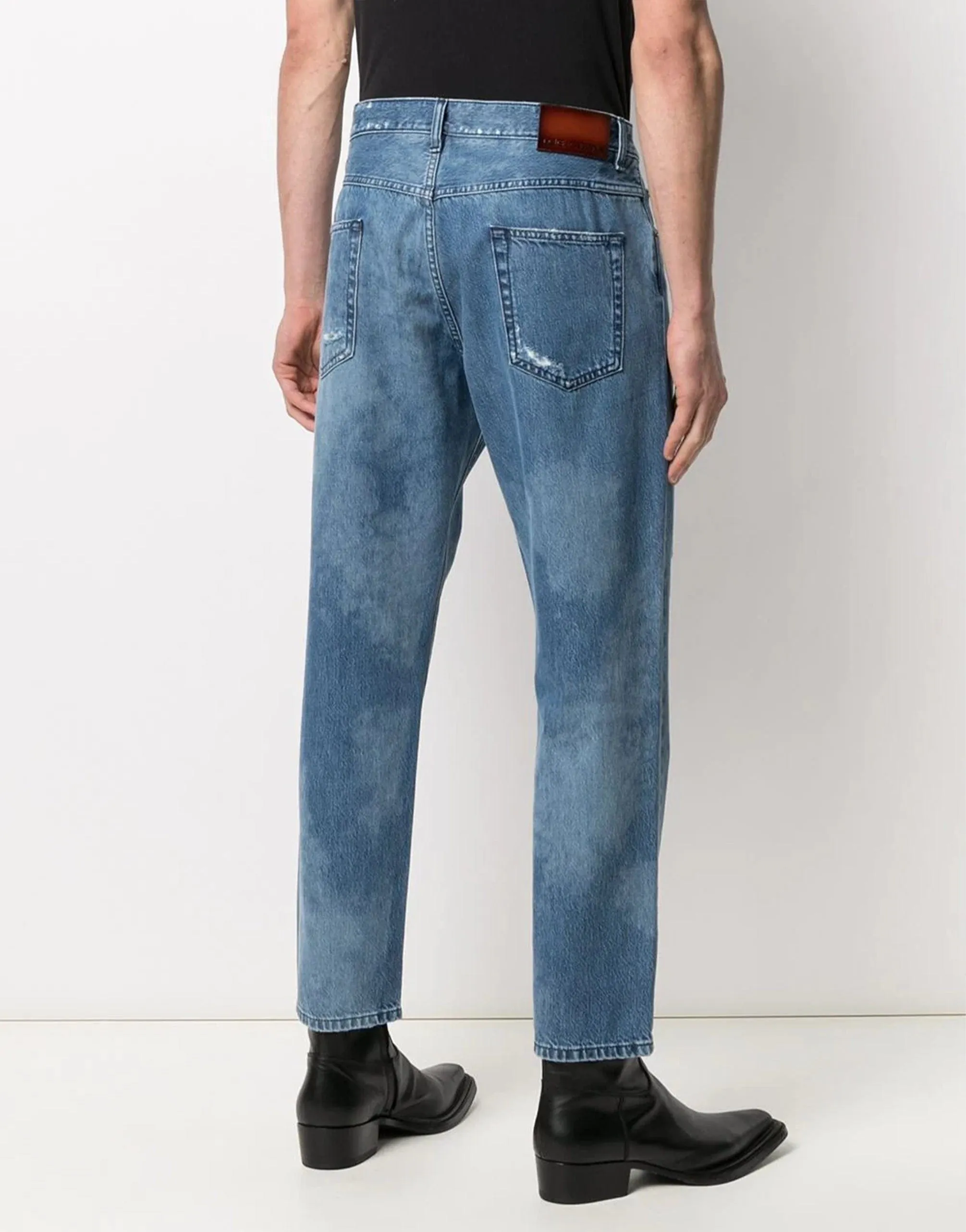 Bleached Effect Cropped Jeans