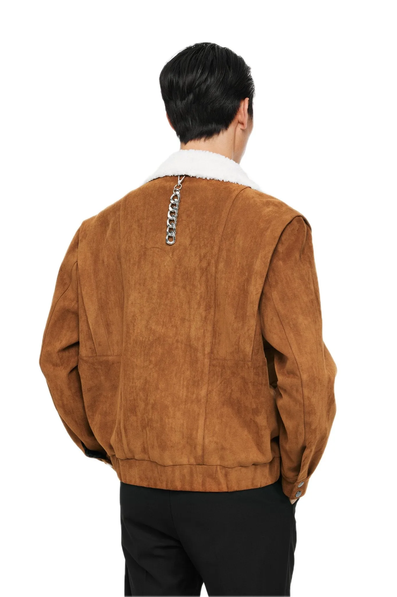 Brown Lambswool Lapel Buckle Suede Jacket