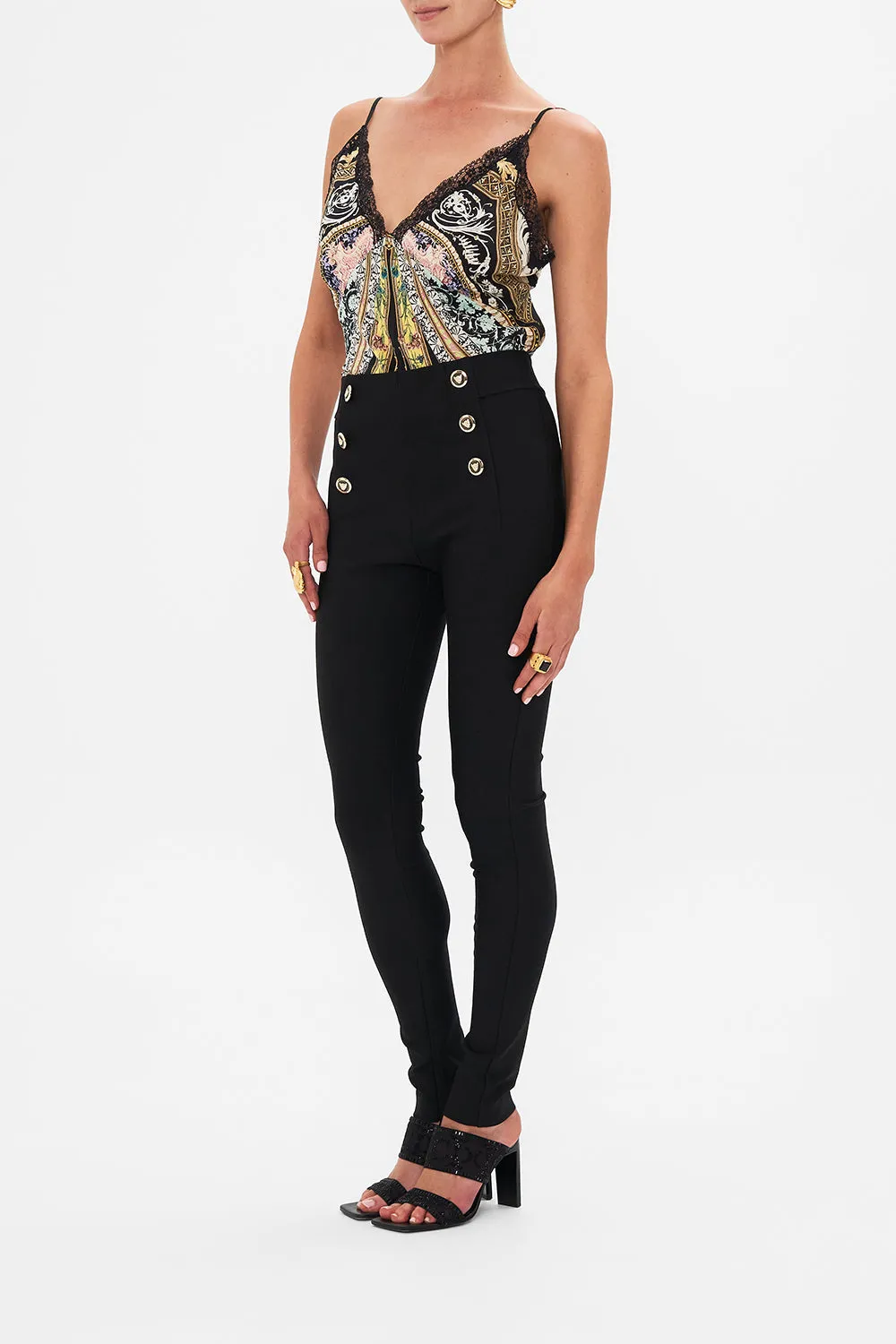 BUTTON EMBELLISHED PONTE PANT FLORENCE FIELD DAY