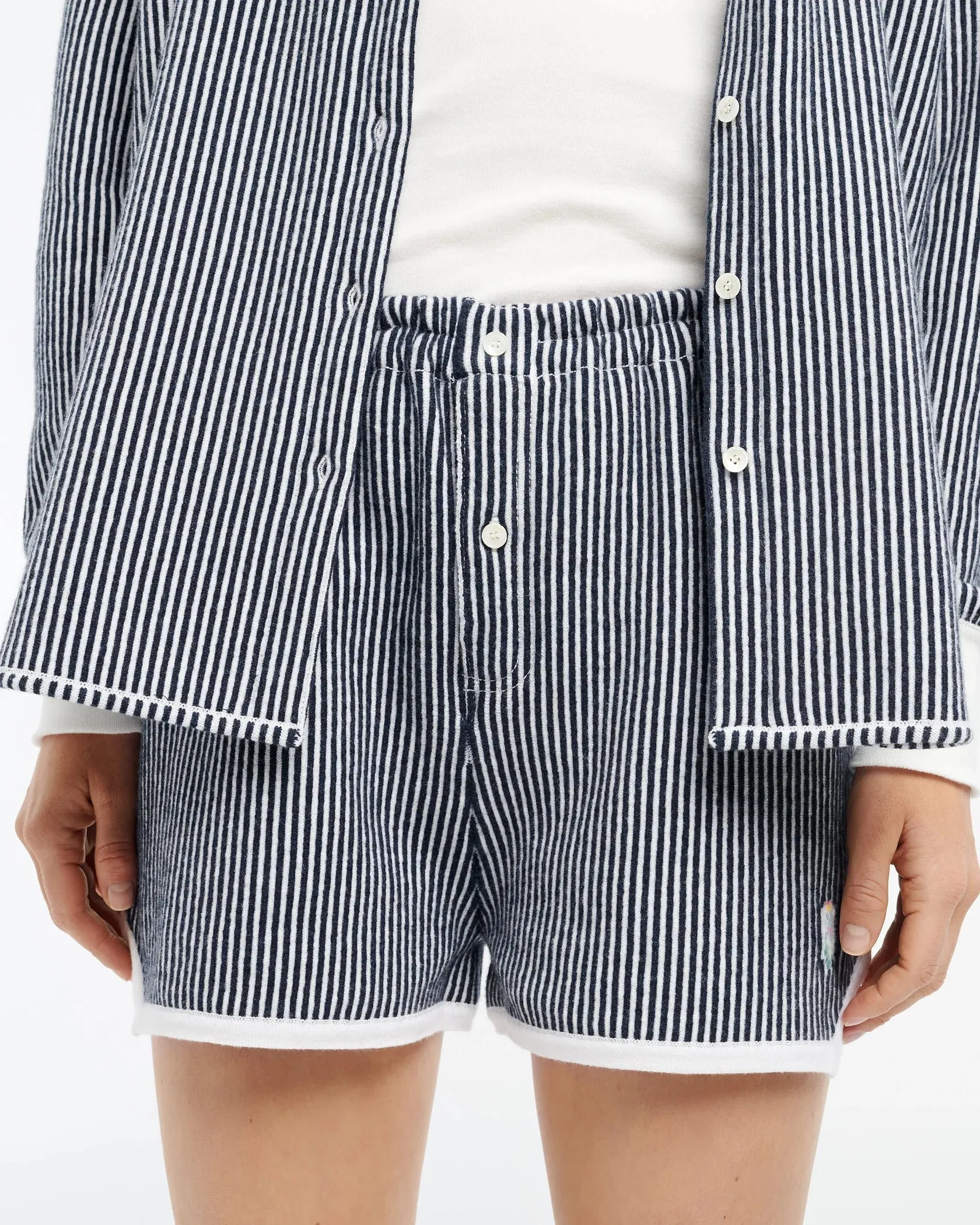 Cashmere and cotton striped shorts - Navy and White