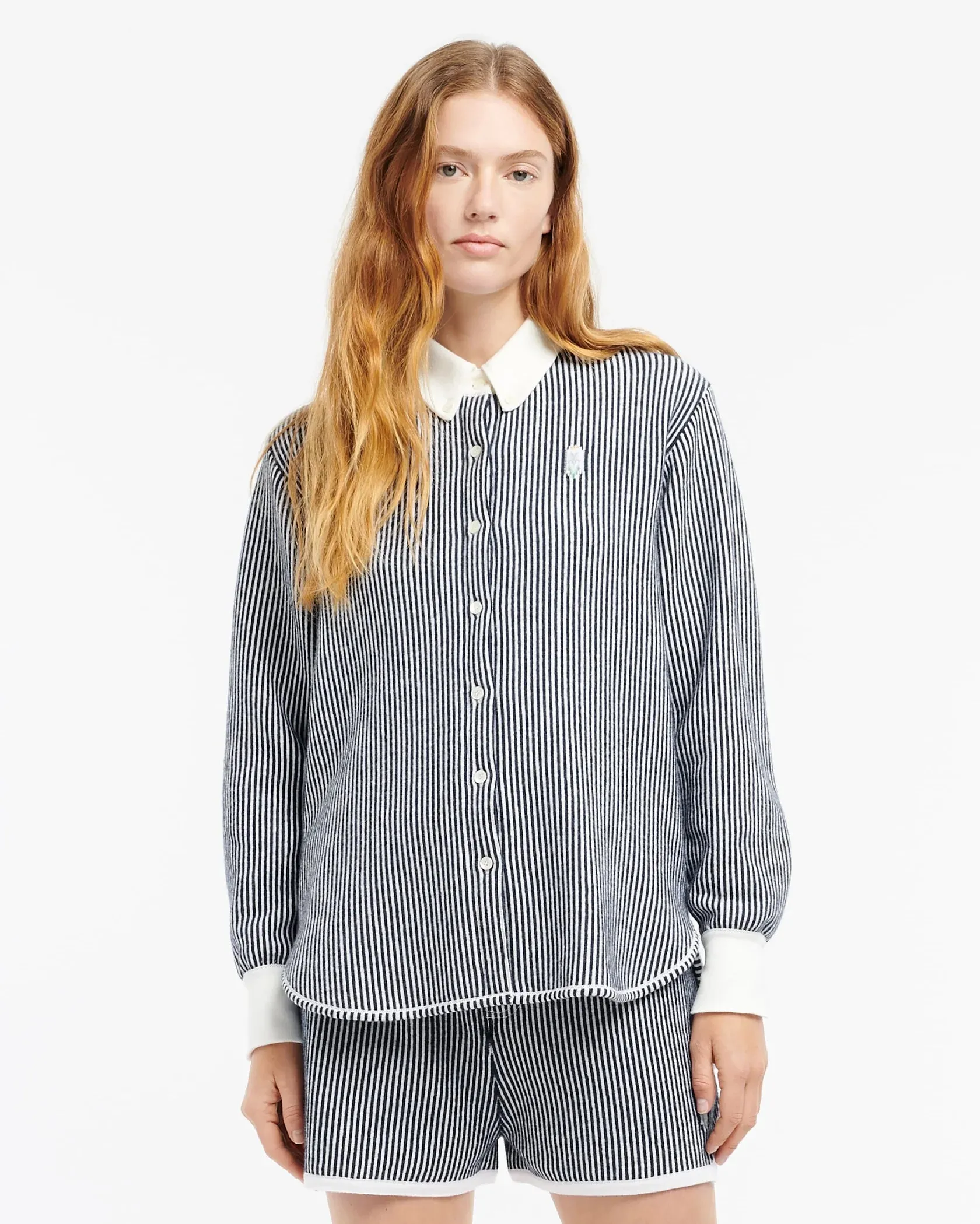 Cashmere and cotton striped shorts - Navy and White