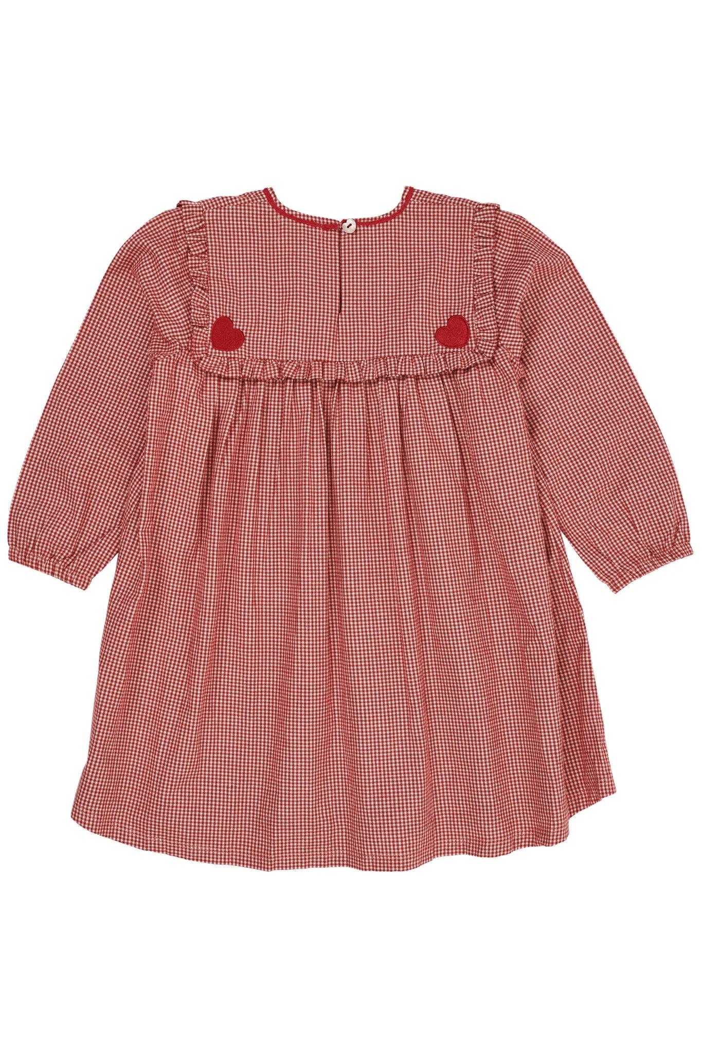 CHECK DRESS W. HEART EMB - RED CHECK COMBI