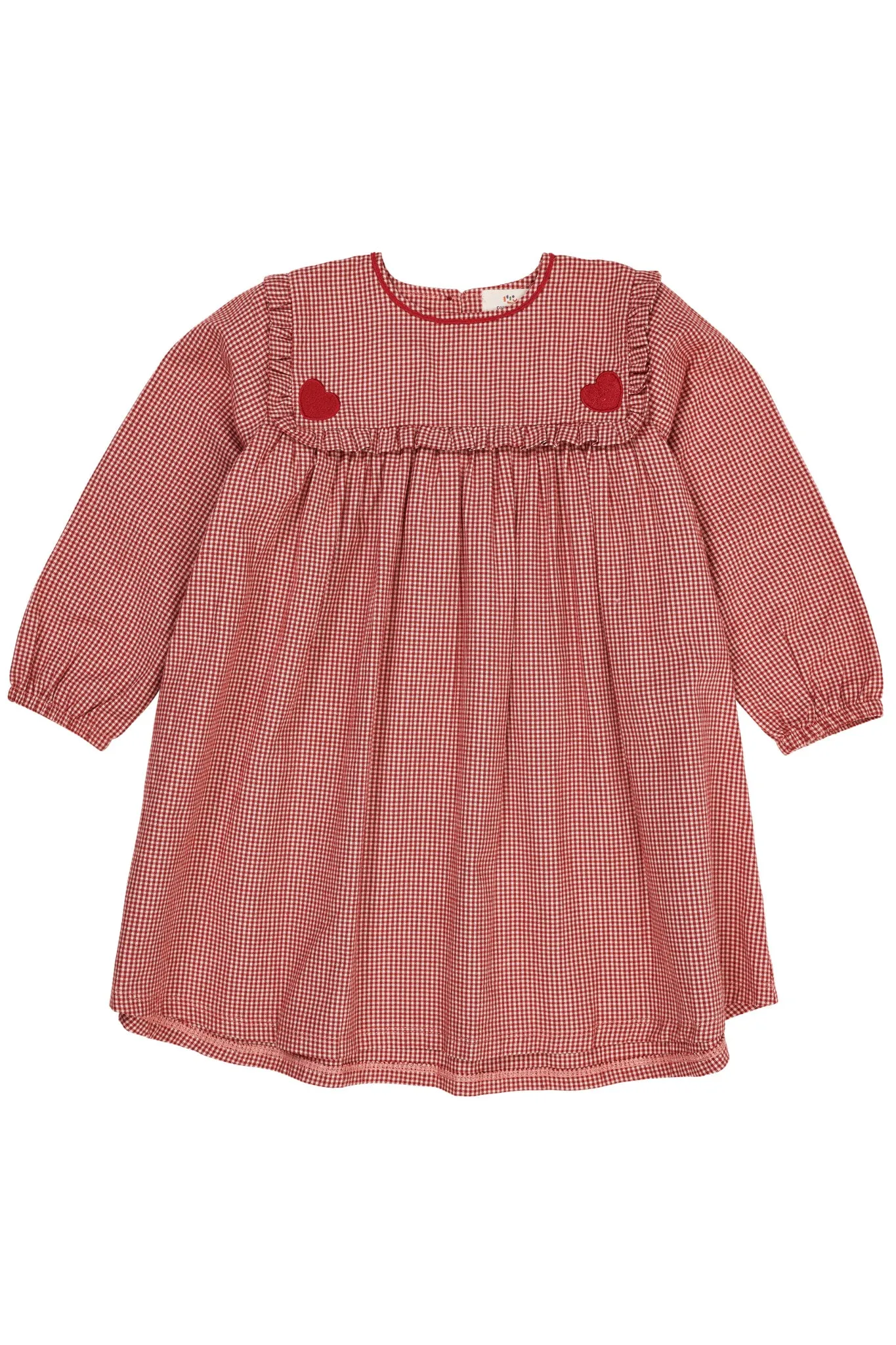 CHECK DRESS W. HEART EMB - RED CHECK COMBI