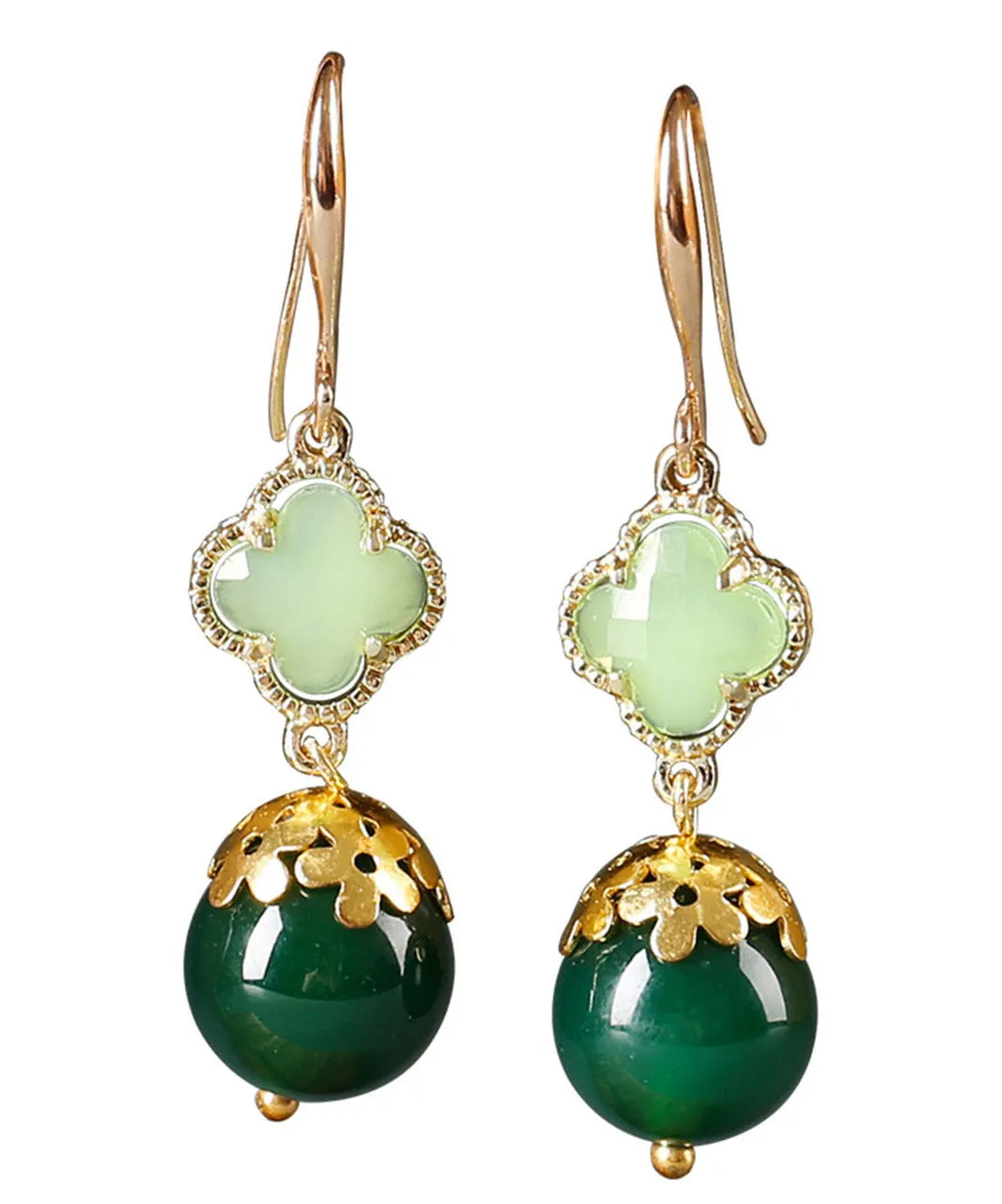 Chic Green Sterling Silver Agate Coloured Glaze Clover Drop Earrings LY2039