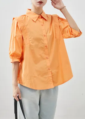 Chic Orange Peter Pan Collar Patchwork Cotton Shirts Half Sleeve ML1998