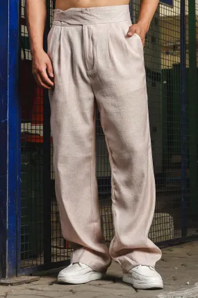 Chiku Solid Linen Blend Gurkha Trousers with Pleated Front