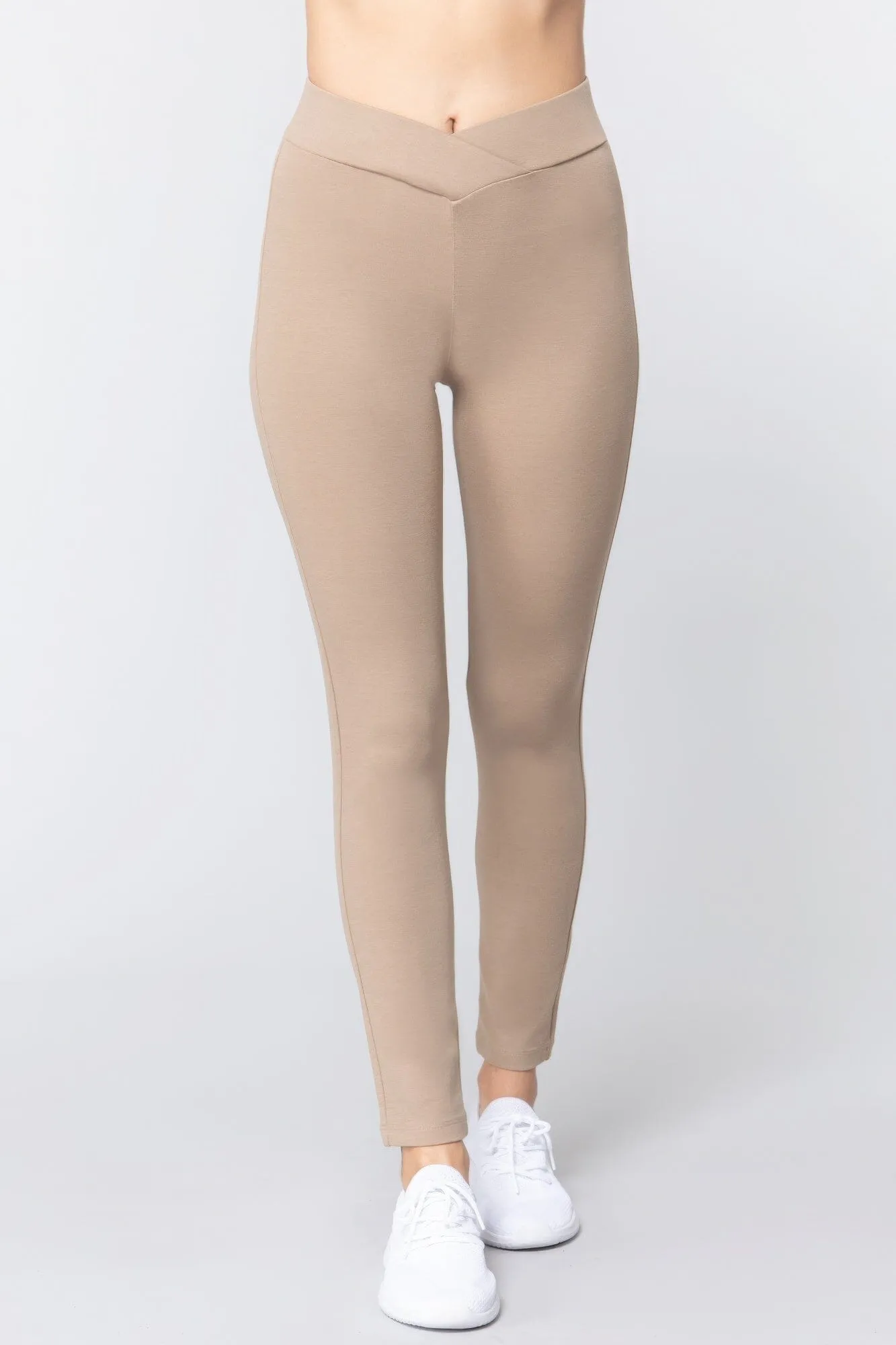 Deep Khaki Mid-rise Ponte legging Pants_