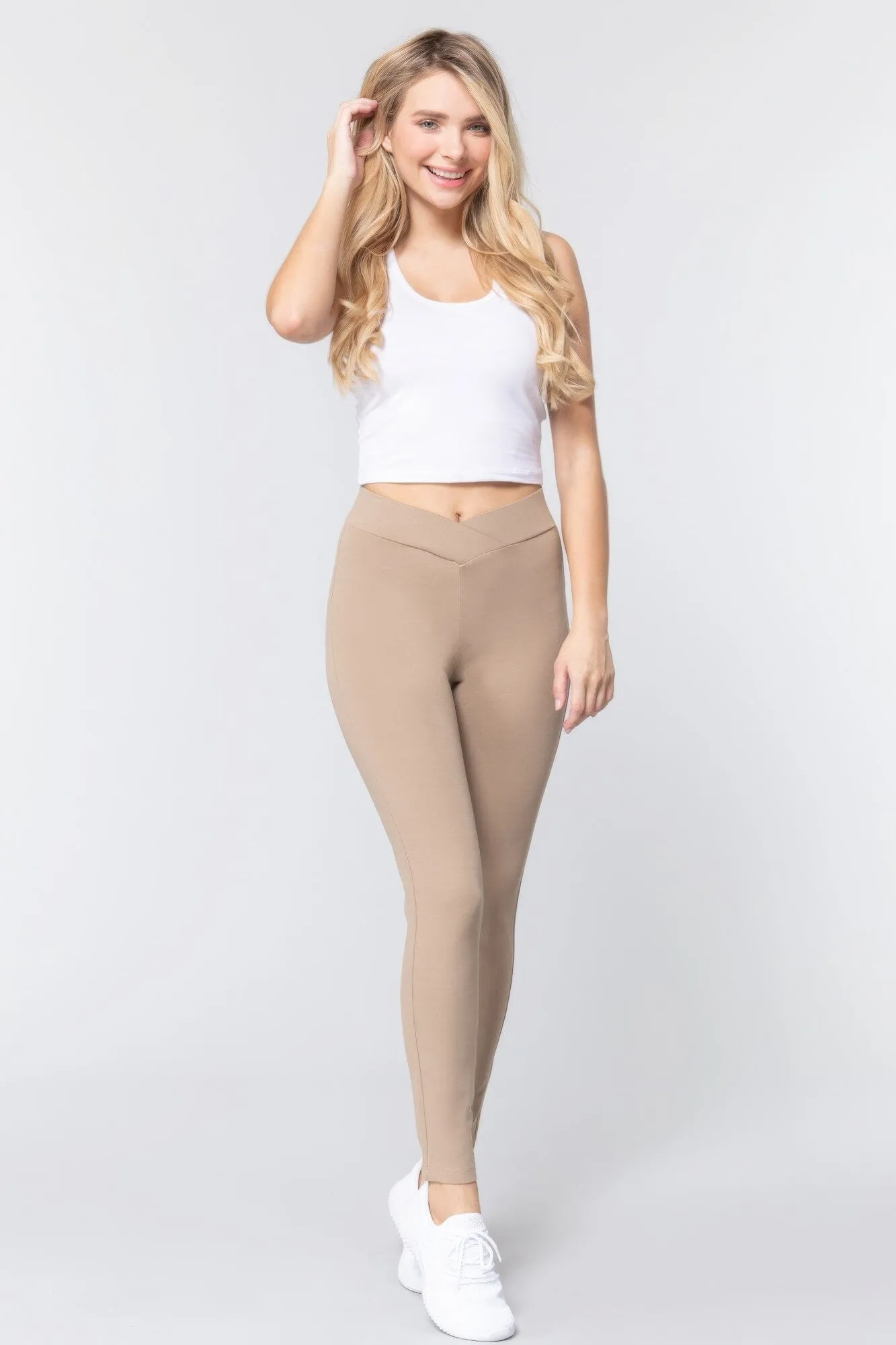 Deep Khaki Mid-rise Ponte legging Pants_