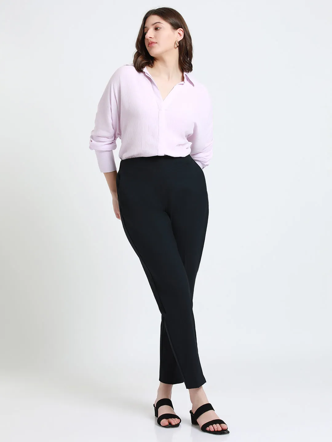DL Woman Shirt Collar Relaxed Fit Solid Lavender Shirt
