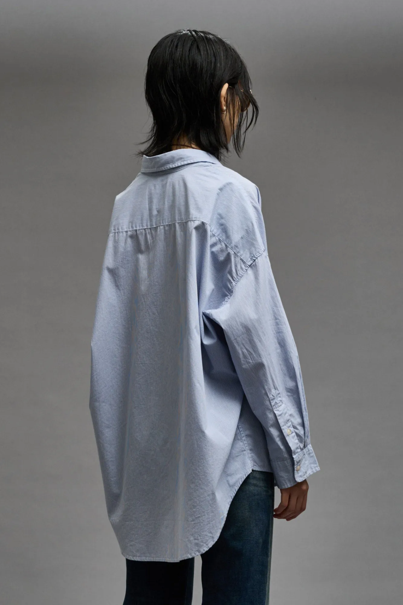 DROP NECK SHIRT - BLUE AND WHITE STRIPE