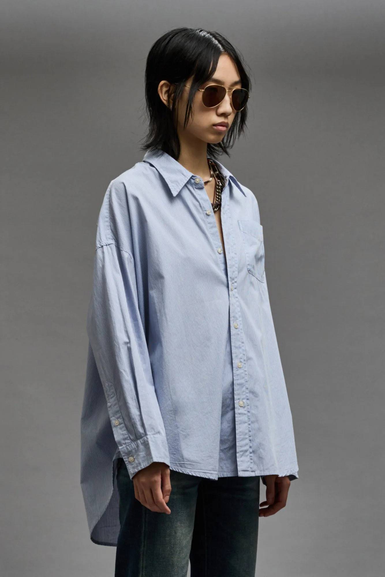 DROP NECK SHIRT - BLUE AND WHITE STRIPE