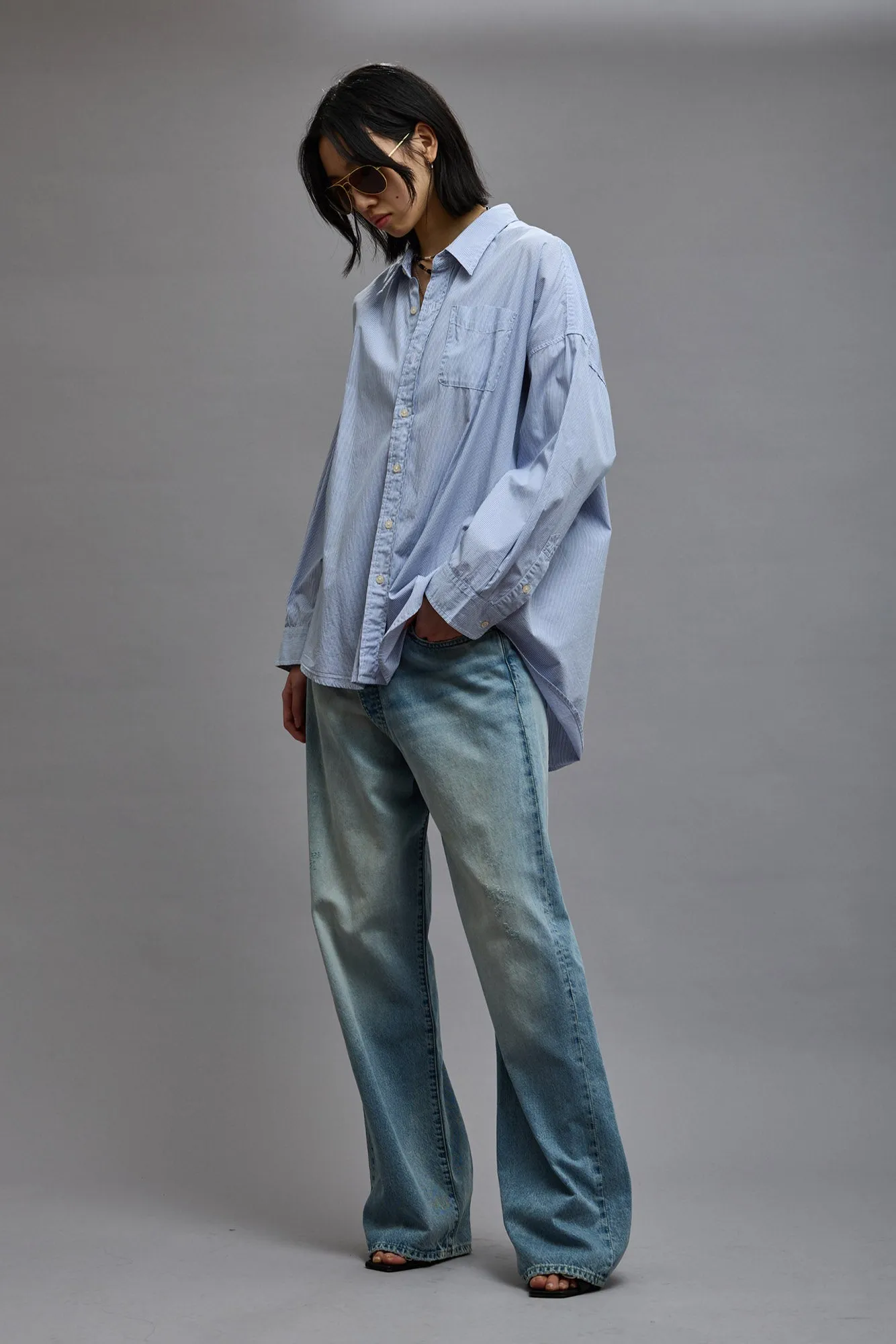 DROP NECK SHIRT - BLUE AND WHITE STRIPE