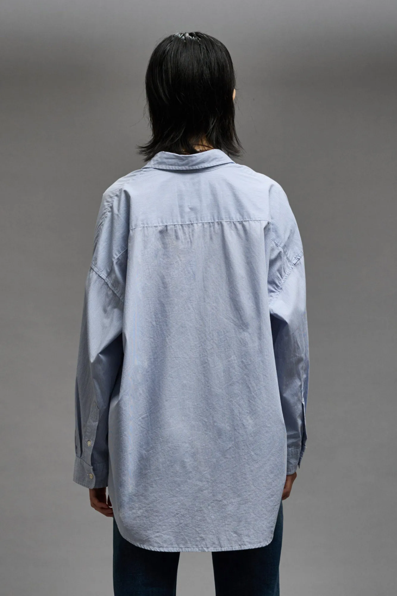 DROP NECK SHIRT - BLUE AND WHITE STRIPE