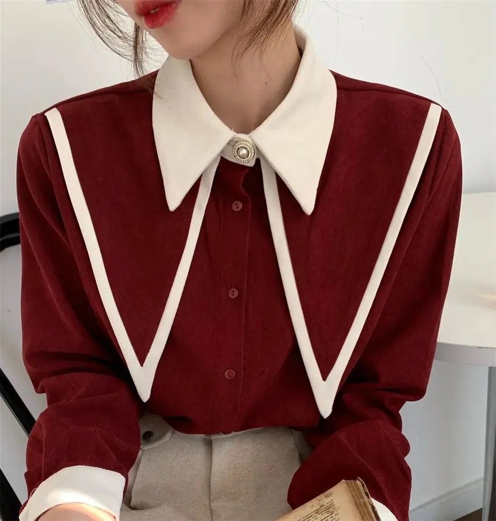 FashionSierra - Sharp Ruffle Turn Down Collar Blouse Women Tops Korean Fashion Clothing