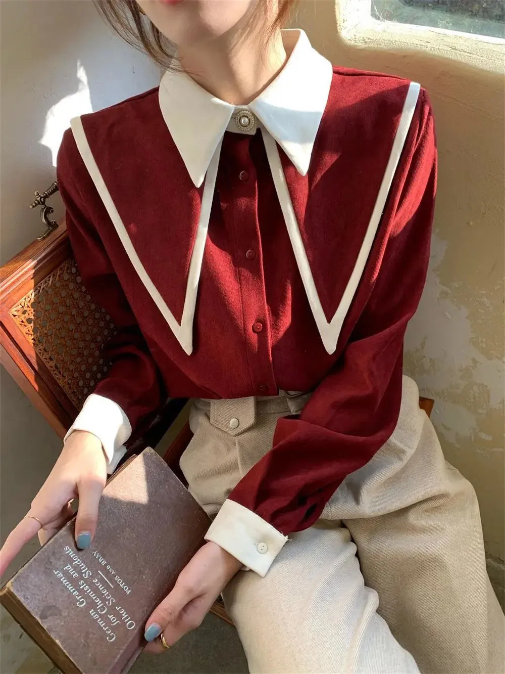 FashionSierra - Sharp Ruffle Turn Down Collar Blouse Women Tops Korean Fashion Clothing