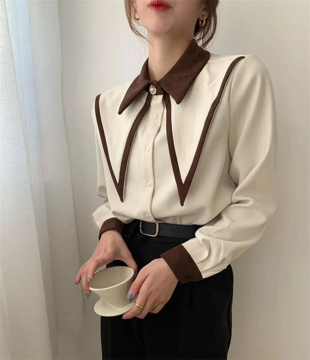 FashionSierra - Sharp Ruffle Turn Down Collar Blouse Women Tops Korean Fashion Clothing