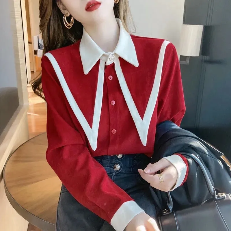 FashionSierra - Sharp Ruffle Turn Down Collar Blouse Women Tops Korean Fashion Clothing