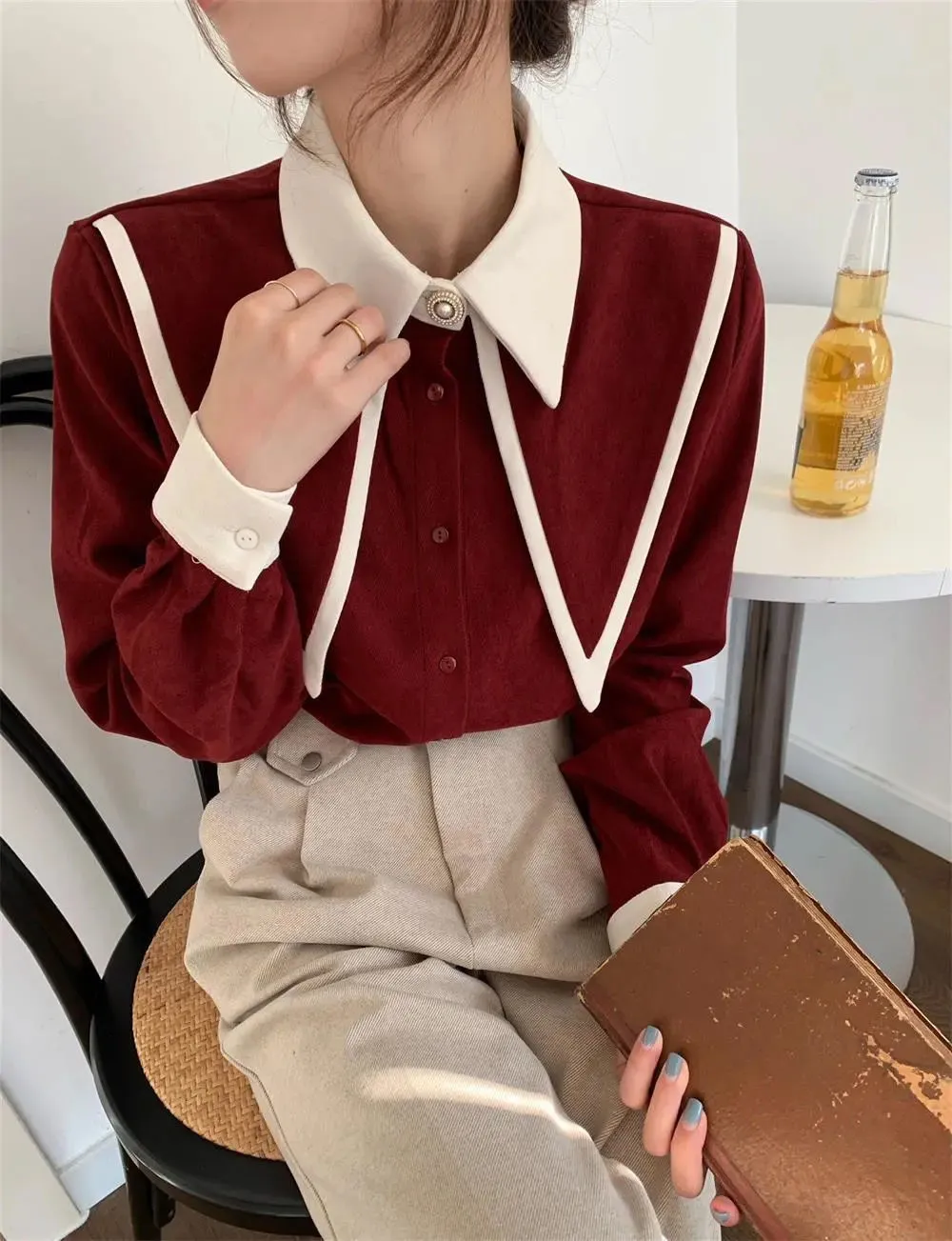 FashionSierra - Sharp Ruffle Turn Down Collar Blouse Women Tops Korean Fashion Clothing