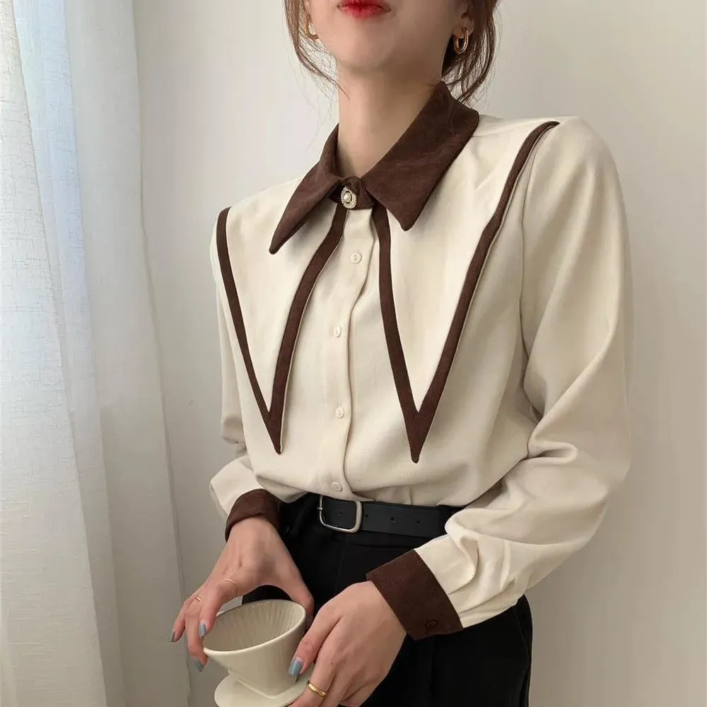 FashionSierra - Sharp Ruffle Turn Down Collar Blouse Women Tops Korean Fashion Clothing