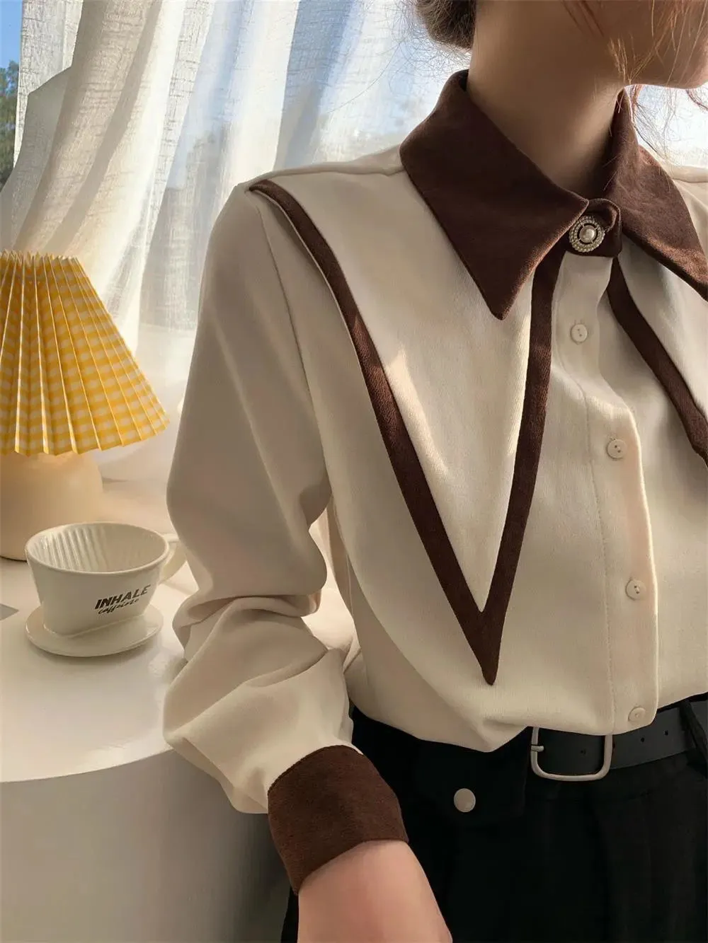 FashionSierra - Sharp Ruffle Turn Down Collar Blouse Women Tops Korean Fashion Clothing