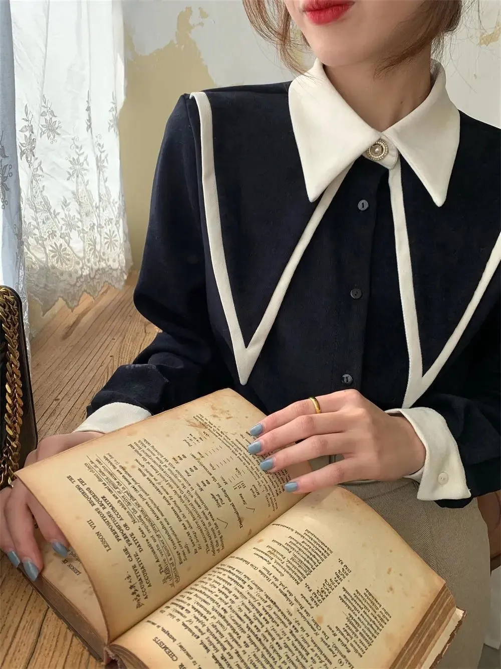 FashionSierra - Sharp Ruffle Turn Down Collar Blouse Women Tops Korean Fashion Clothing