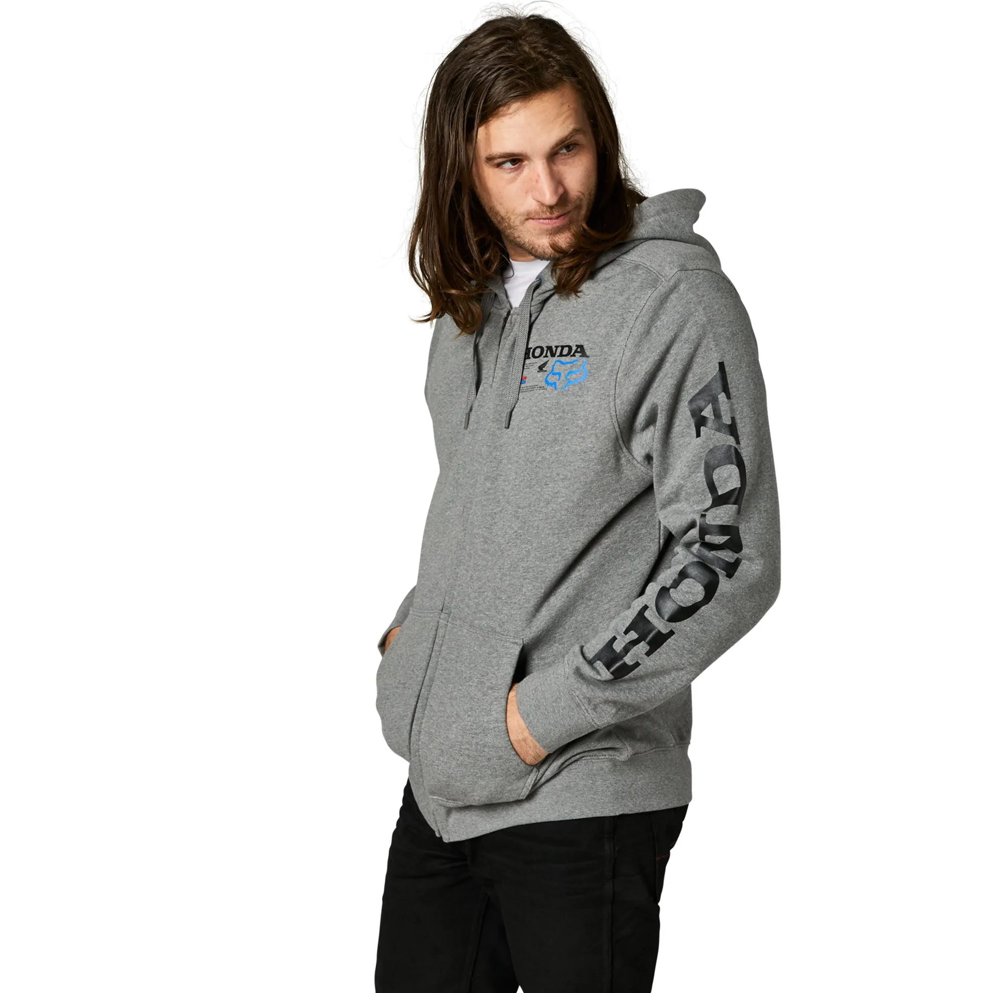 Fox Racing  Mens Heather Graphite Honda Zip Fleece Hoodie Comfy Casual Sweatshirt
