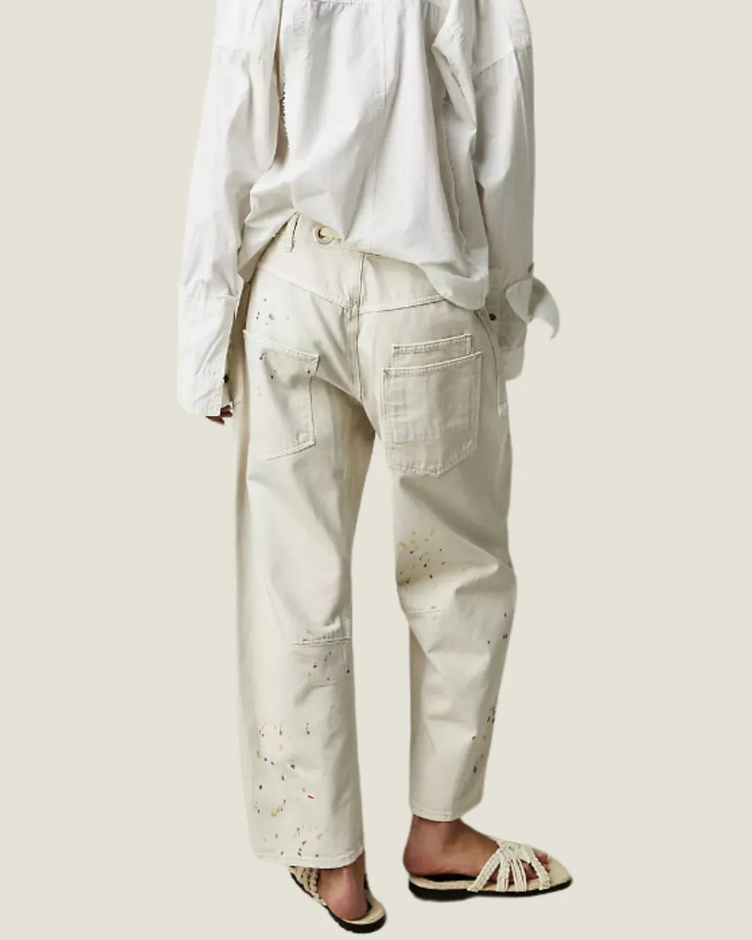 Free People Moxie Pull-On Barrel Jeans: White