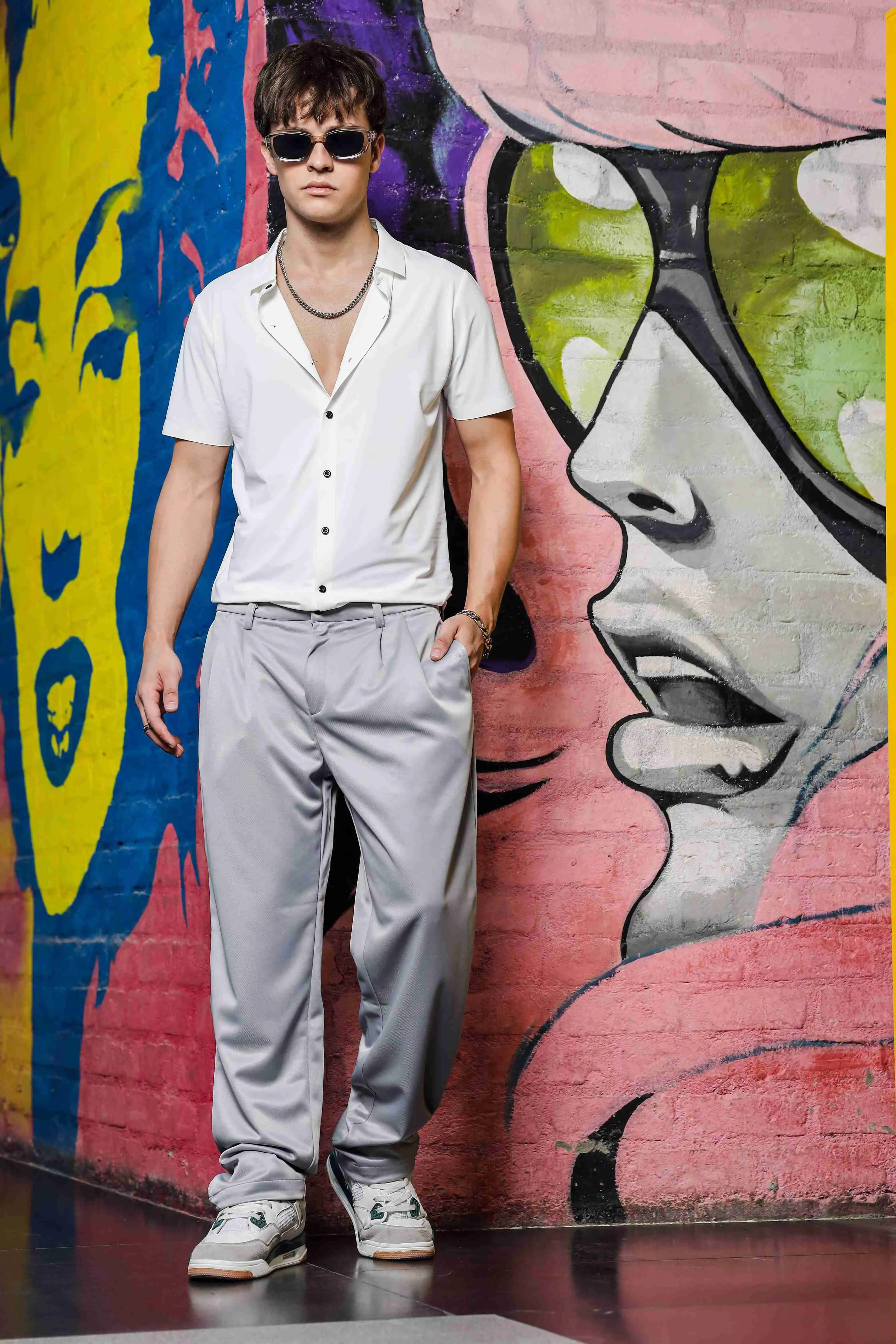 Grey Baggy fit Double Pleated Korean Trousers