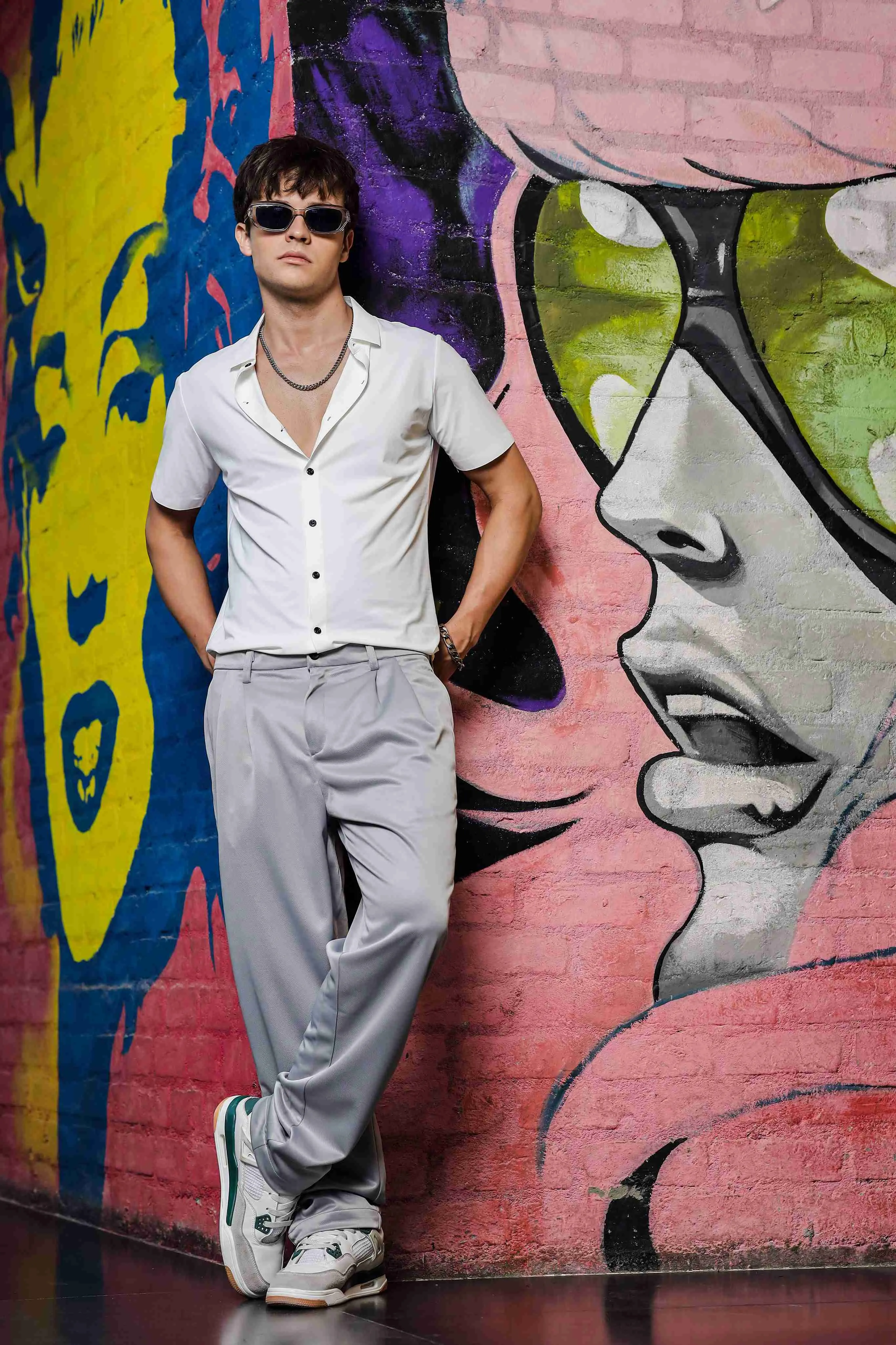 Grey Baggy fit Double Pleated Korean Trousers
