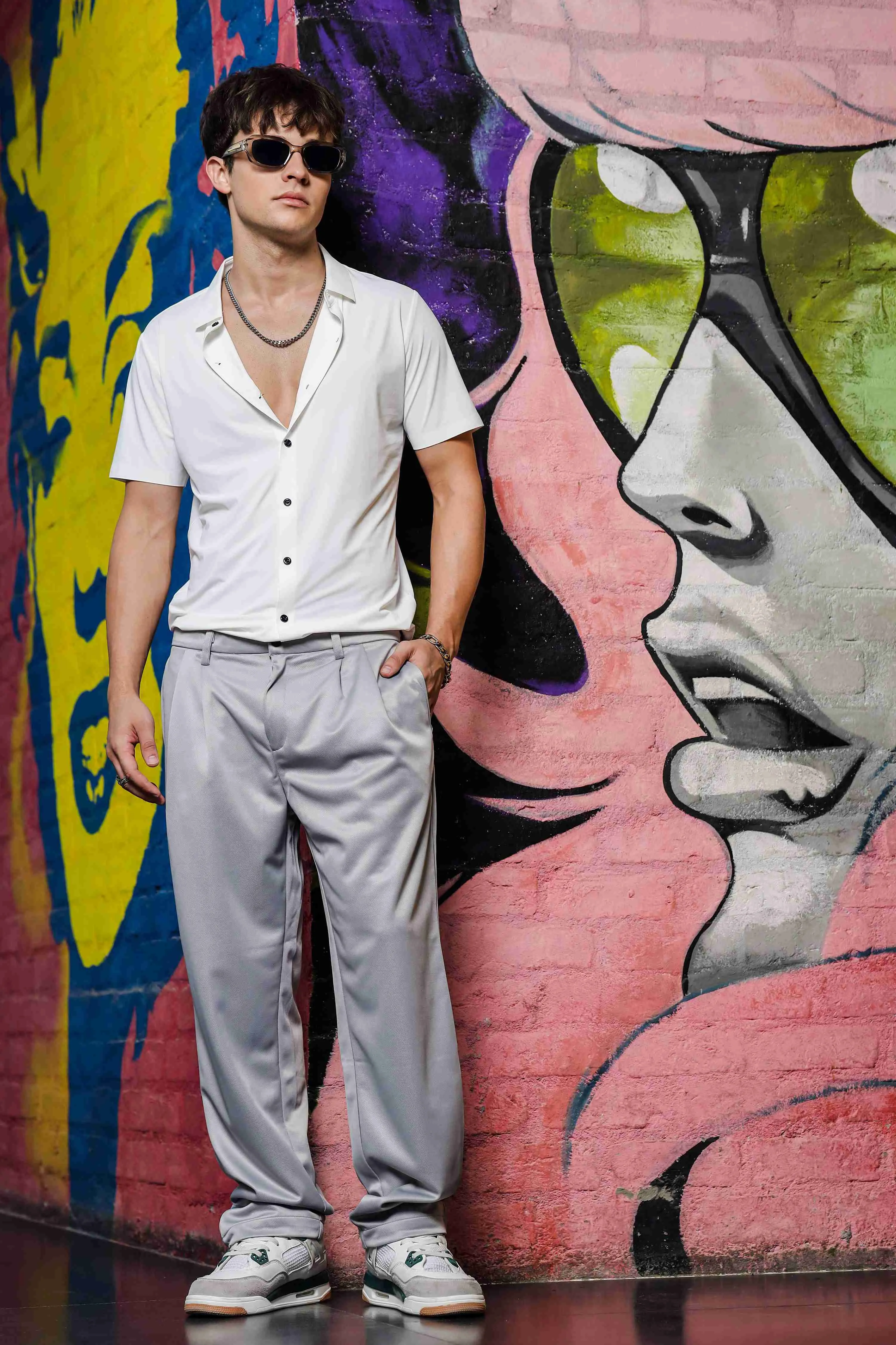 Grey Baggy fit Double Pleated Korean Trousers
