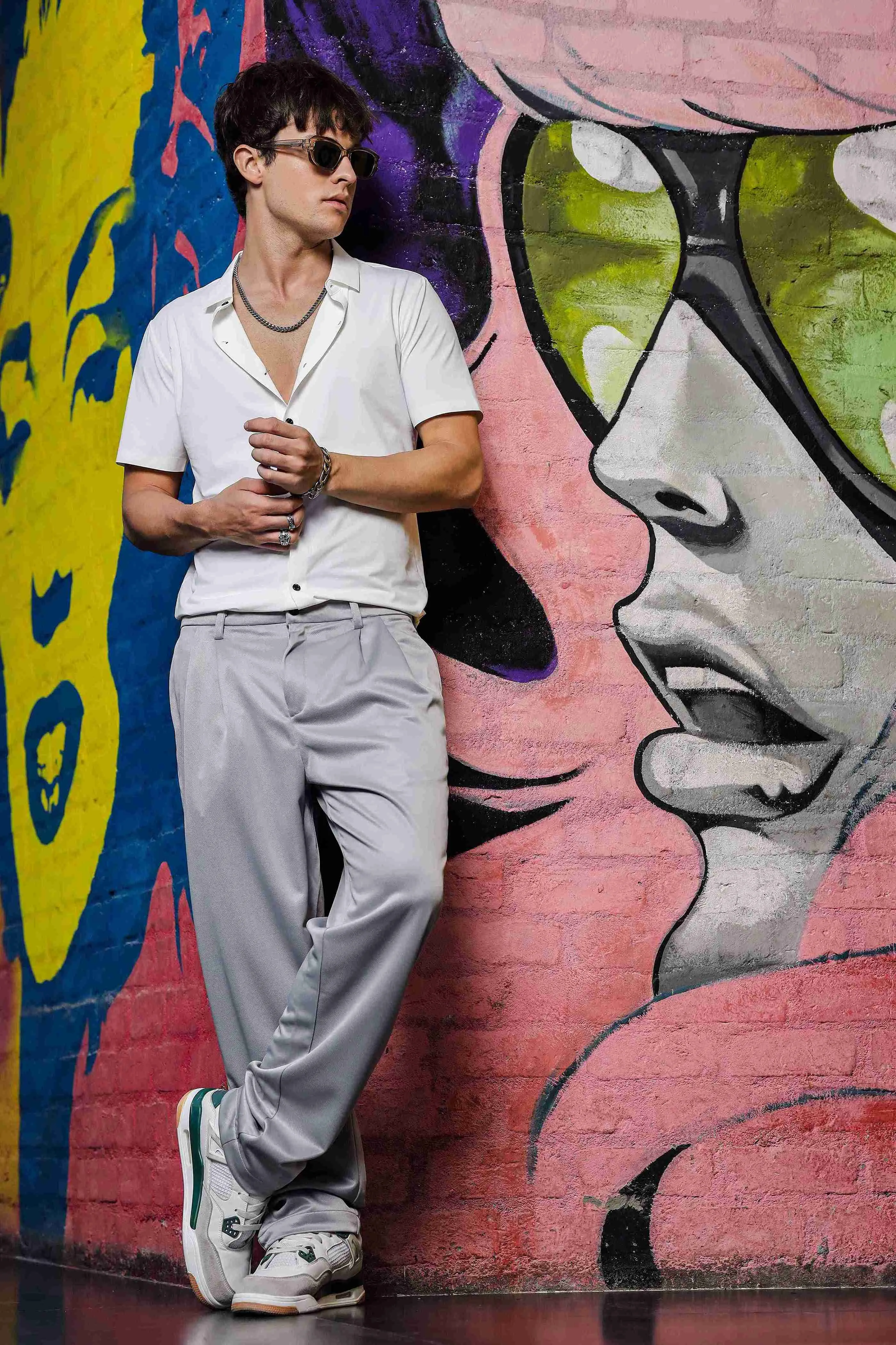 Grey Baggy fit Double Pleated Korean Trousers