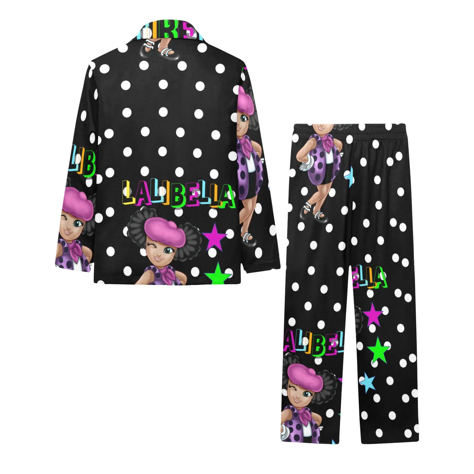 Lalibella Polk-a-dot Pajamas Little Girls' V-Neck Long Pajama Set
