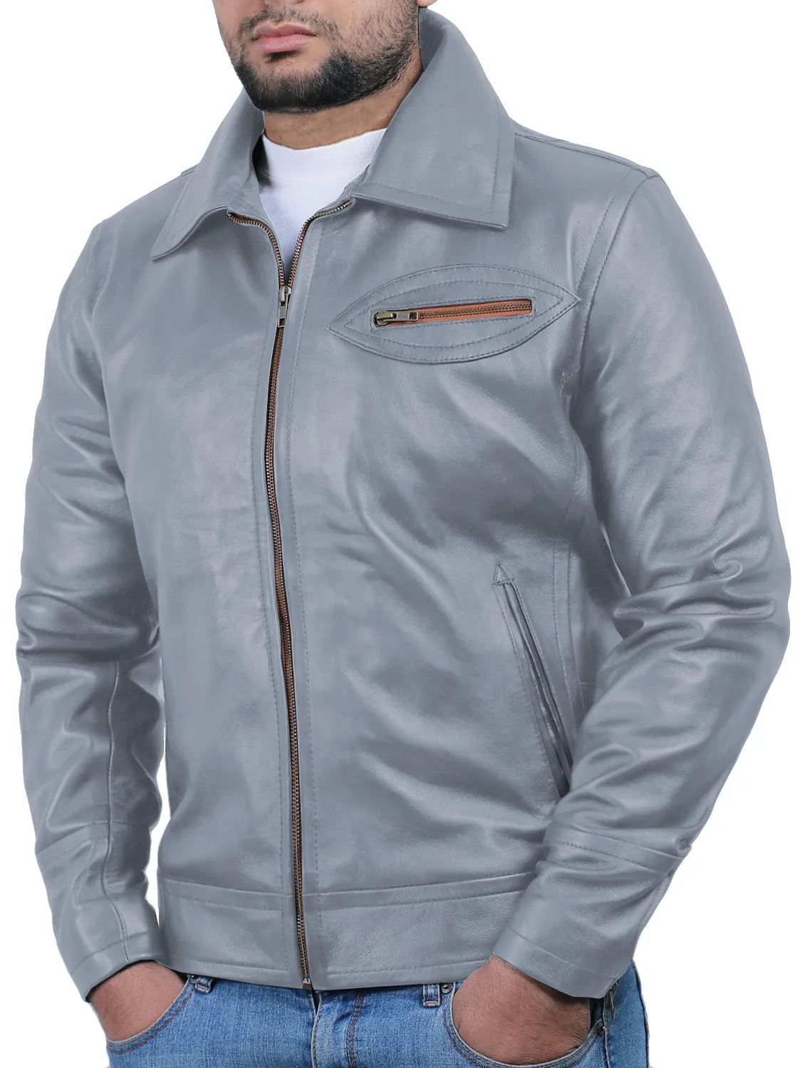 Leather Jackets Hub Mens Genuine Lambskin Leather Jacket (Black, Classic Jacket) - 1501811