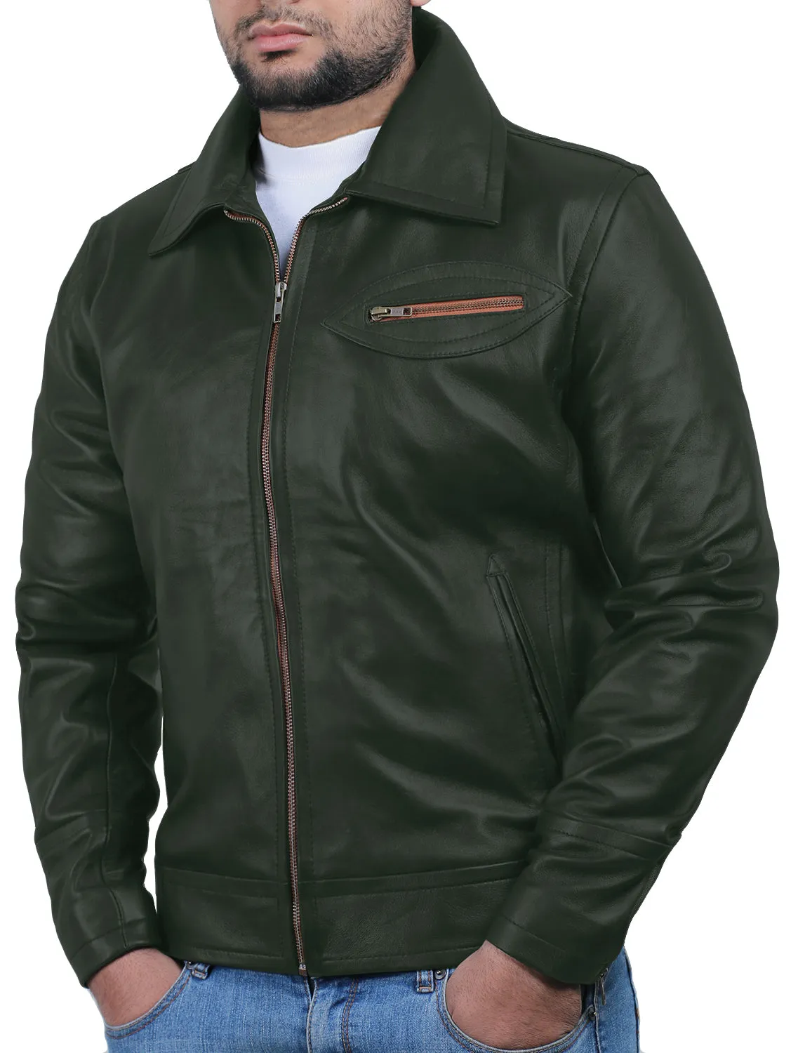 Leather Jackets Hub Mens Genuine Lambskin Leather Jacket (Black, Classic Jacket) - 1501811