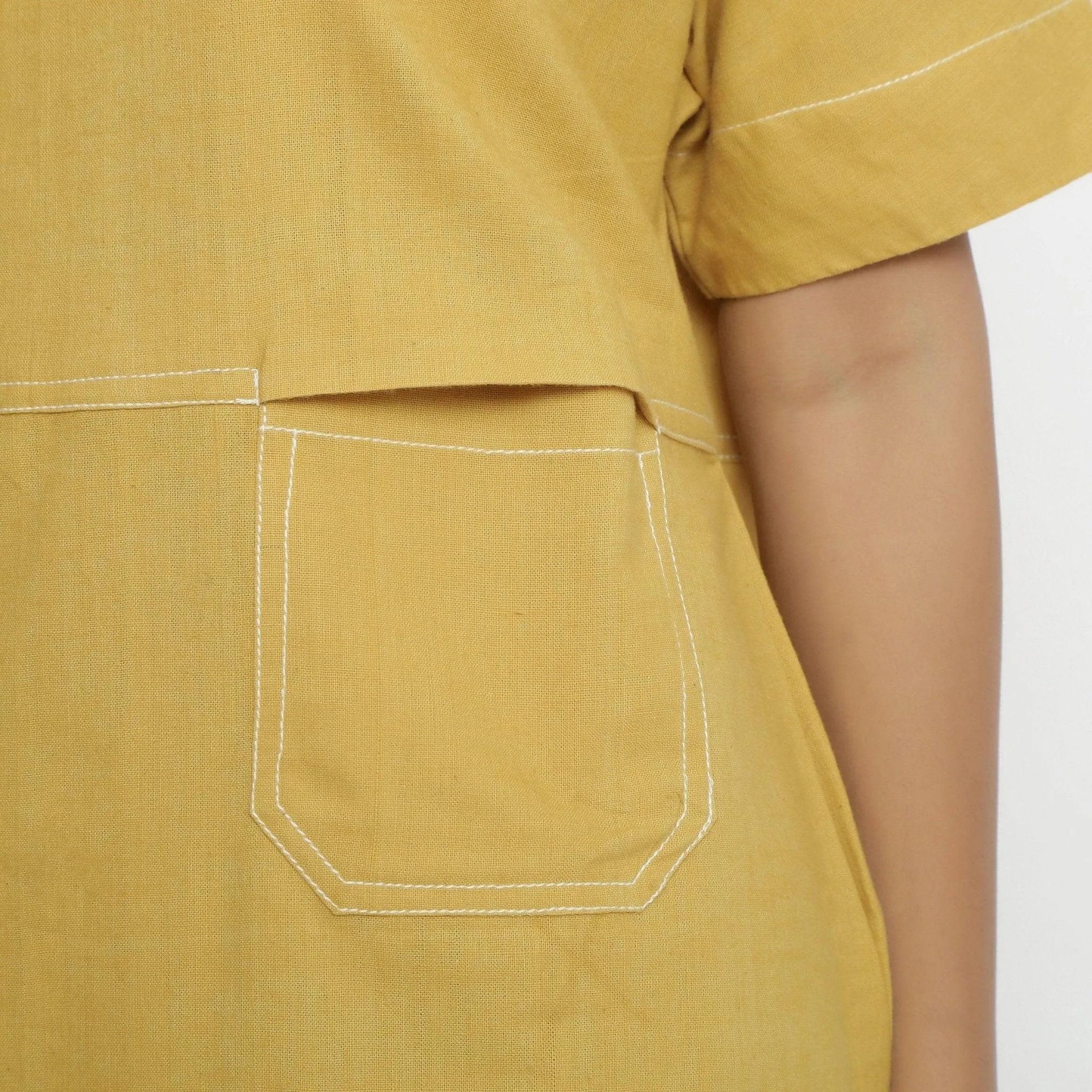 Lemon Yellow Handspun Cotton Knee Length Yoked Dress