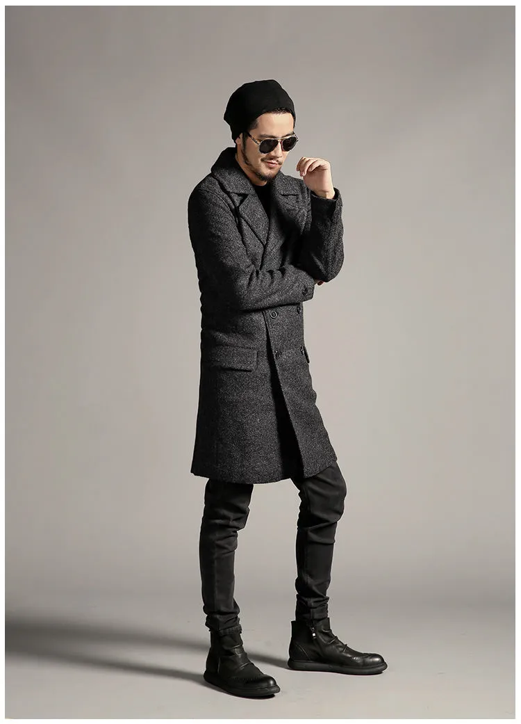 Men's Winter Woolen Double Breasted Long Coat