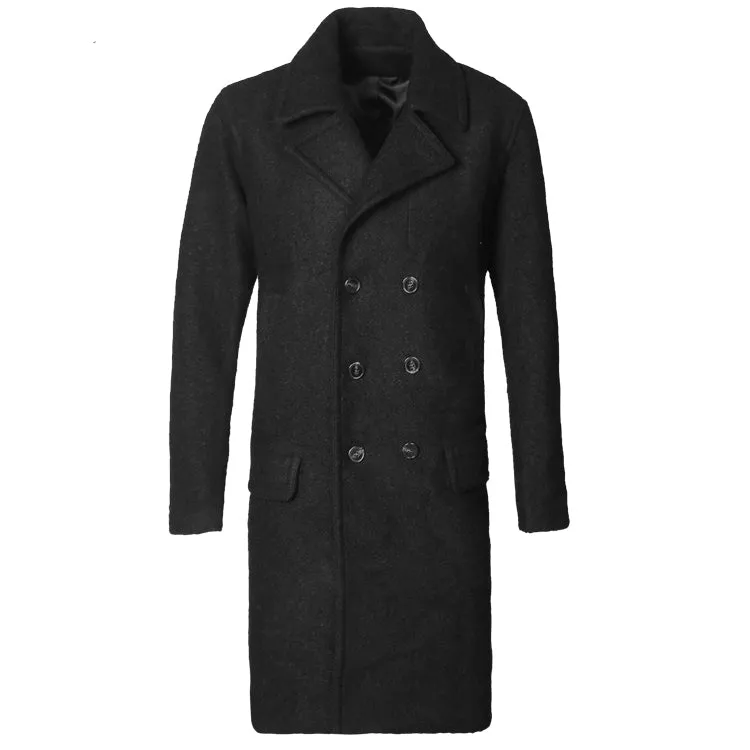 Men's Winter Woolen Double Breasted Long Coat