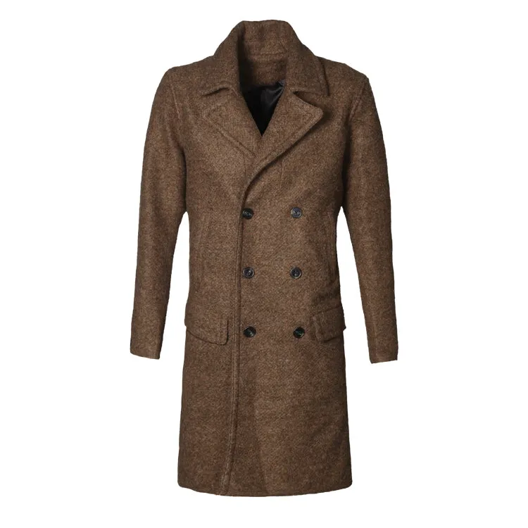 Men's Winter Woolen Double Breasted Long Coat