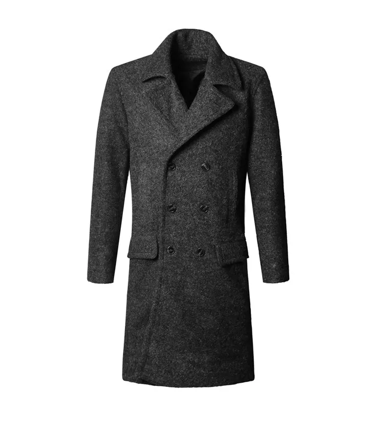 Men's Winter Woolen Double Breasted Long Coat